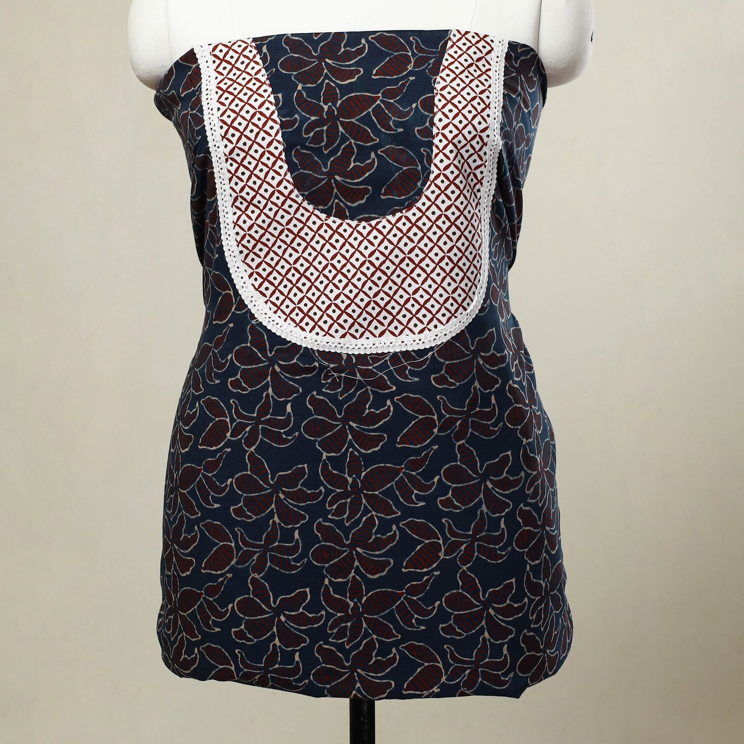 Blue - patchwork cotton unstitched kurta material (2.55m)