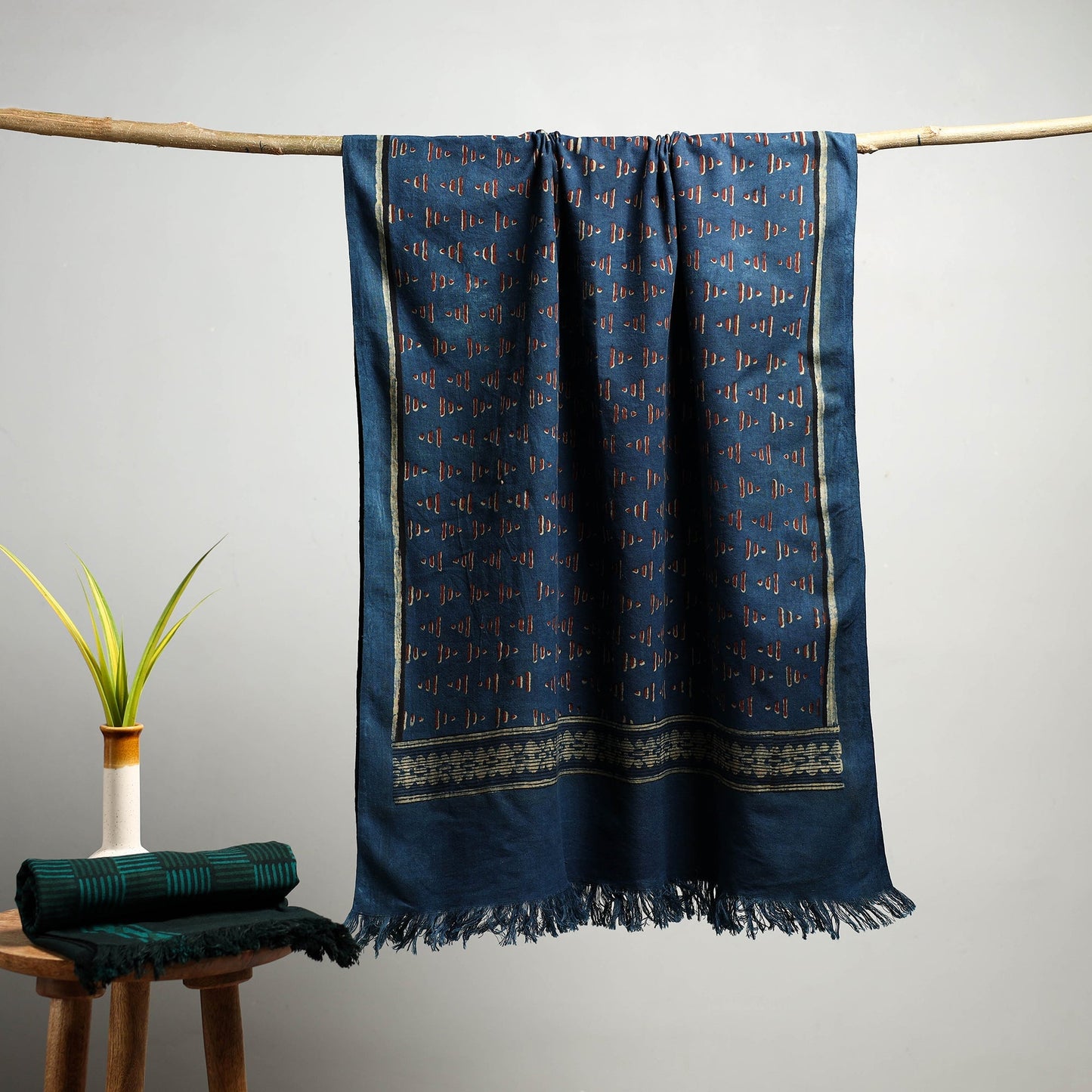 Blue Akola Block Print Pure Handloom Cotton Towel