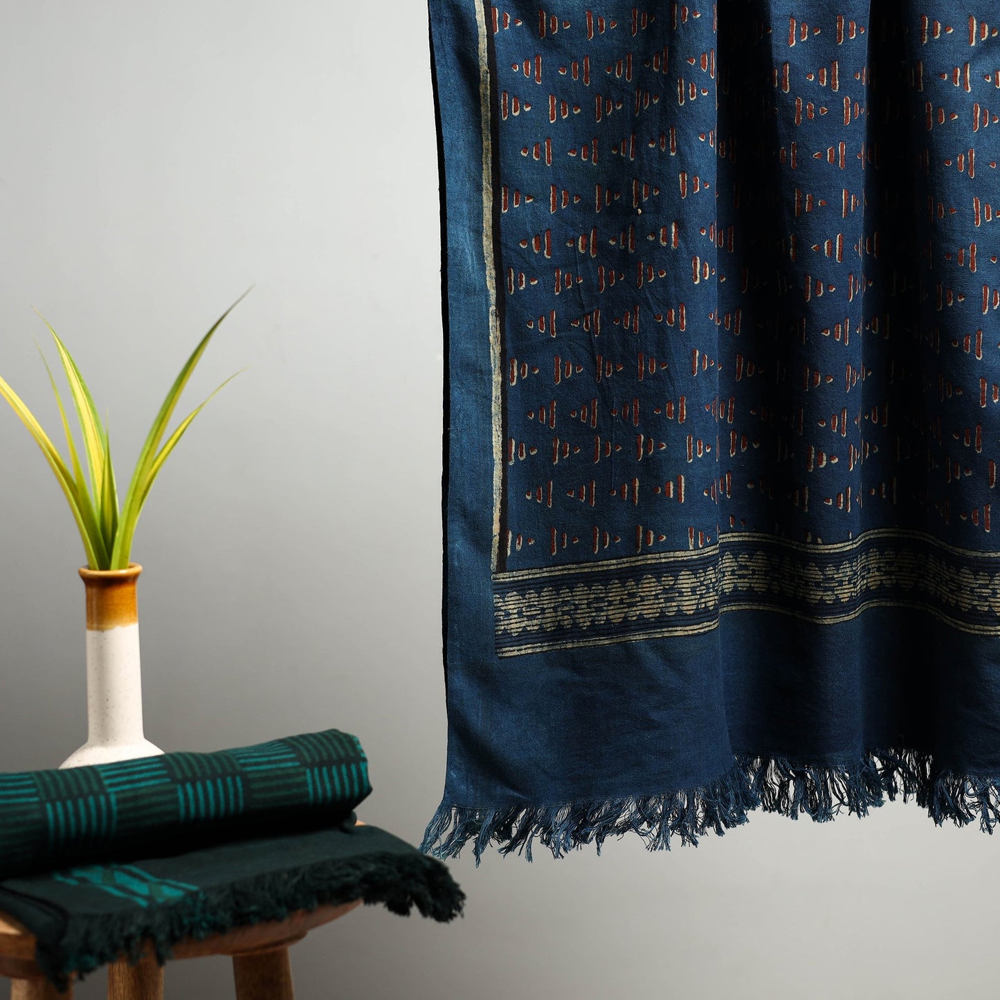 Blue Akola Block Print Pure Handloom Cotton Towel