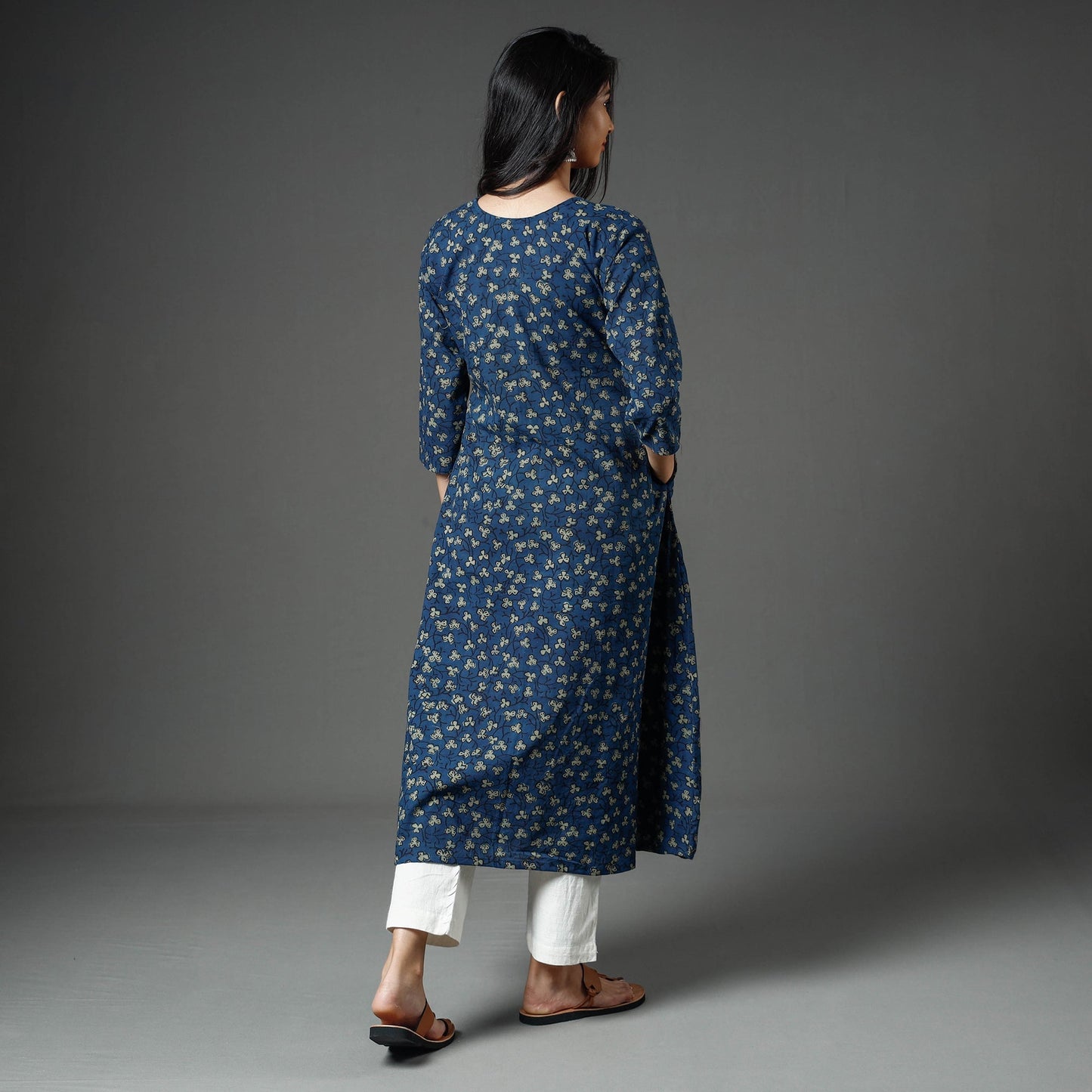 Akola Block Printed Cotton A-Line Long Kurta