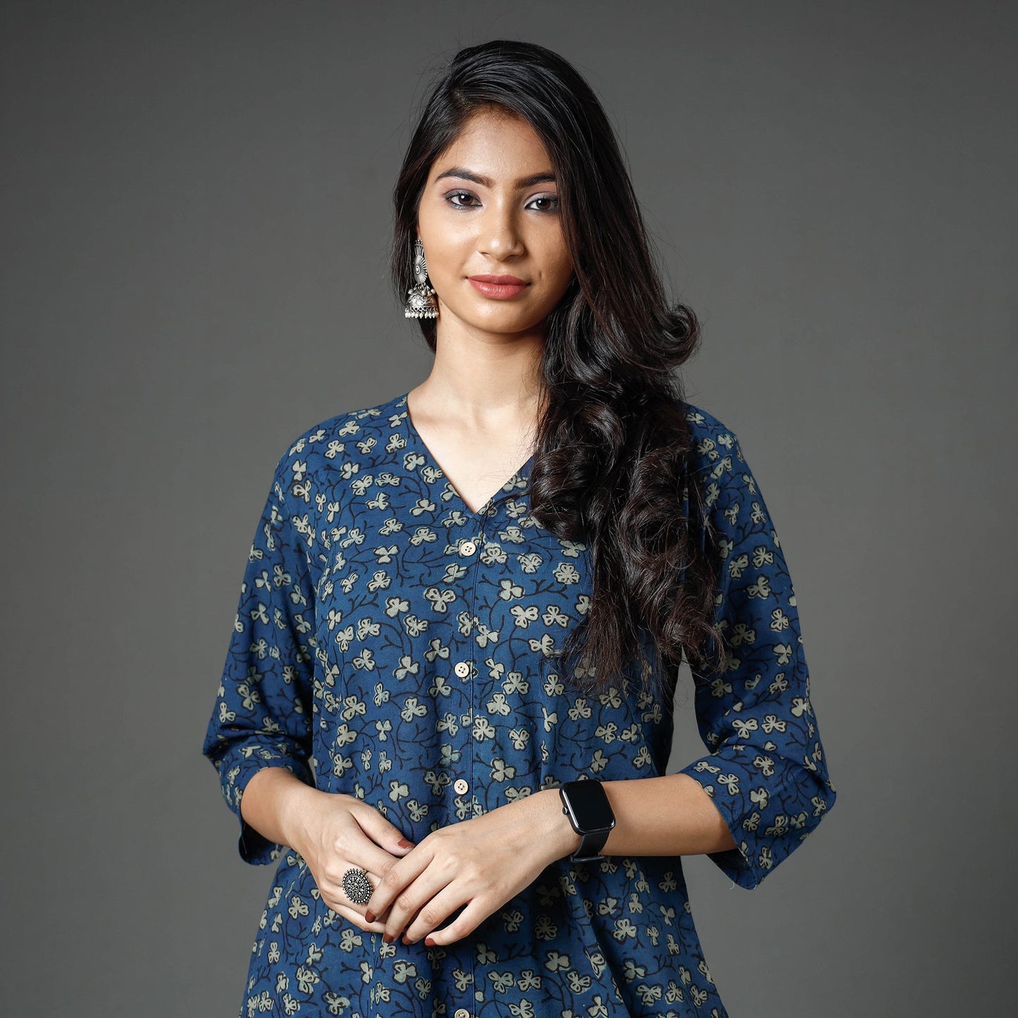 Akola Block Printed Cotton A-Line Long Kurta
