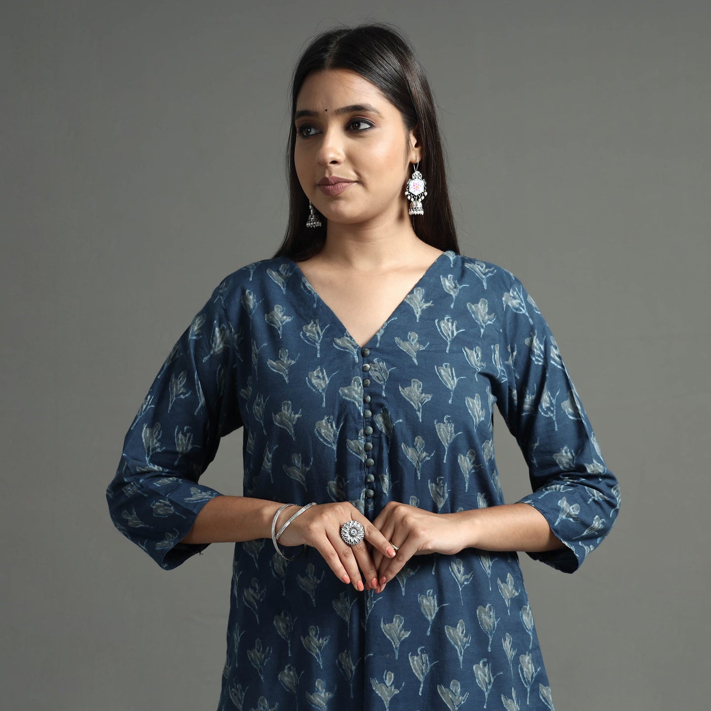 Akola Block Printed Cotton A-Line Long Kurta