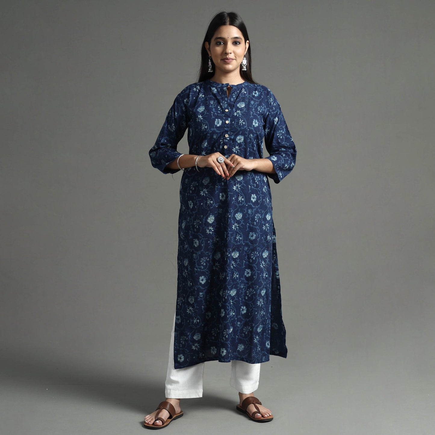 Akola Block Printed Cotton Long Straight Kurta