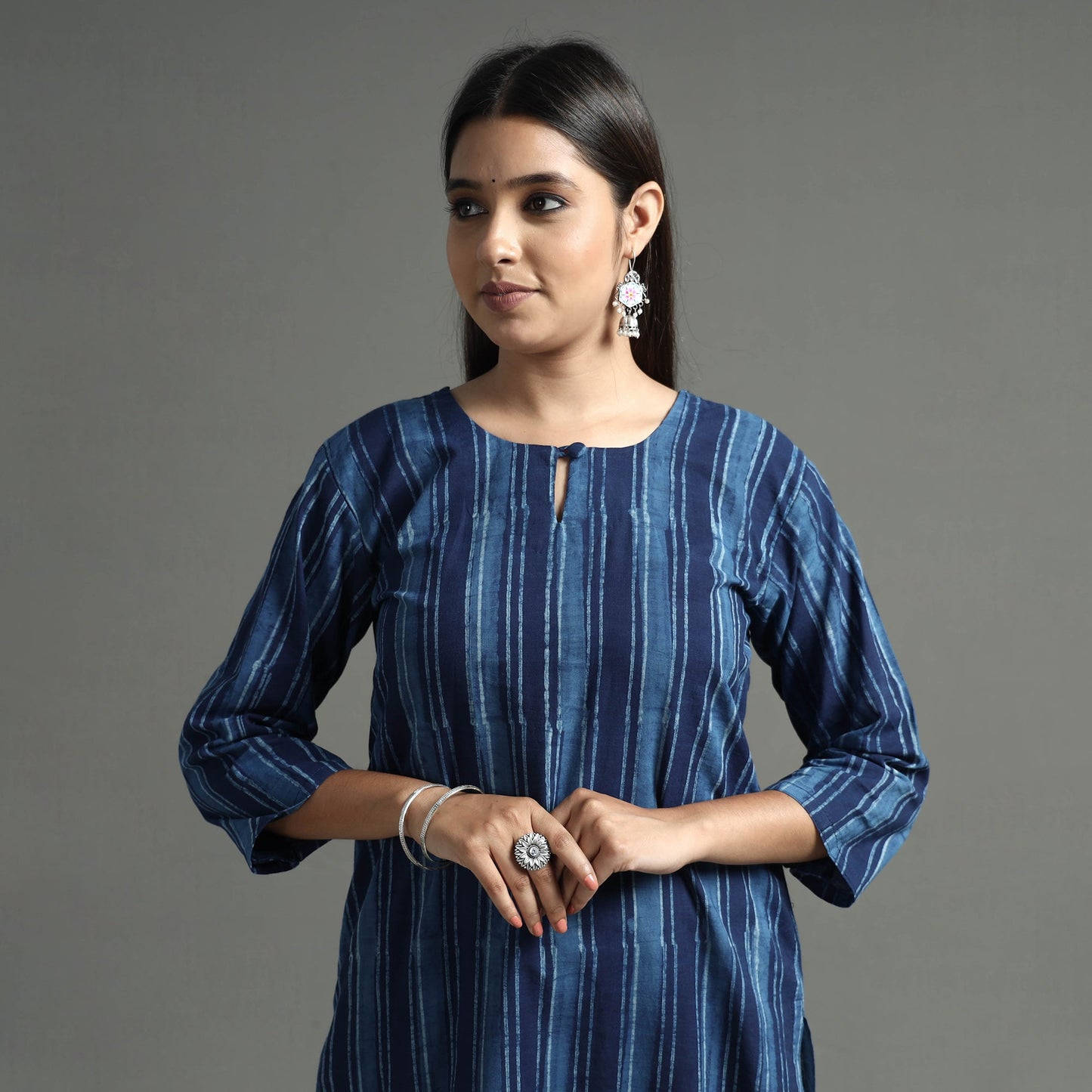 Akola Block Printed Cotton Long Straight Kurta