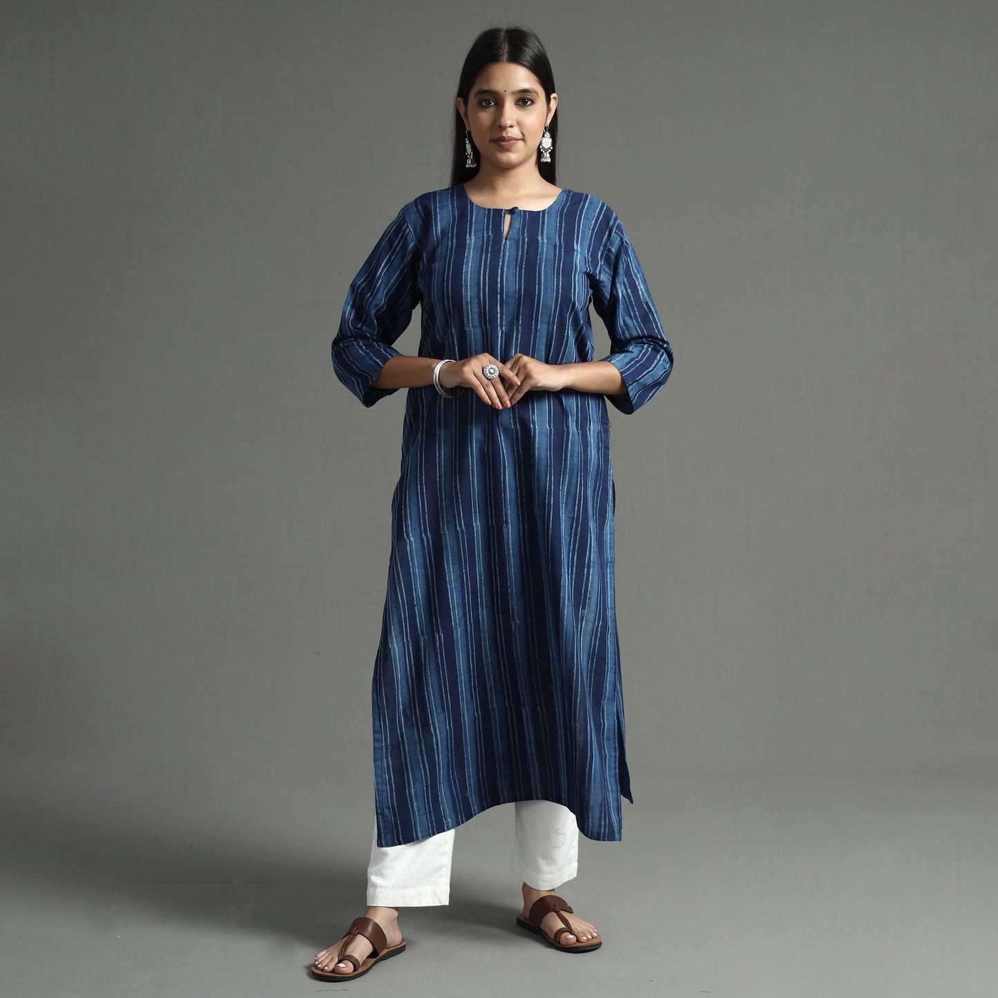 Akola Block Printed Cotton Long Straight Kurta
