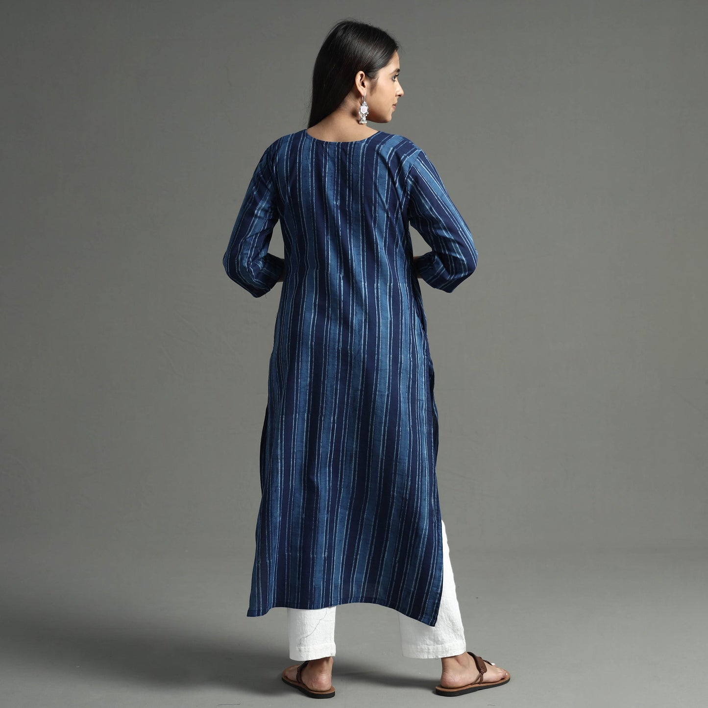 Akola Block Printed Cotton Long Straight Kurta