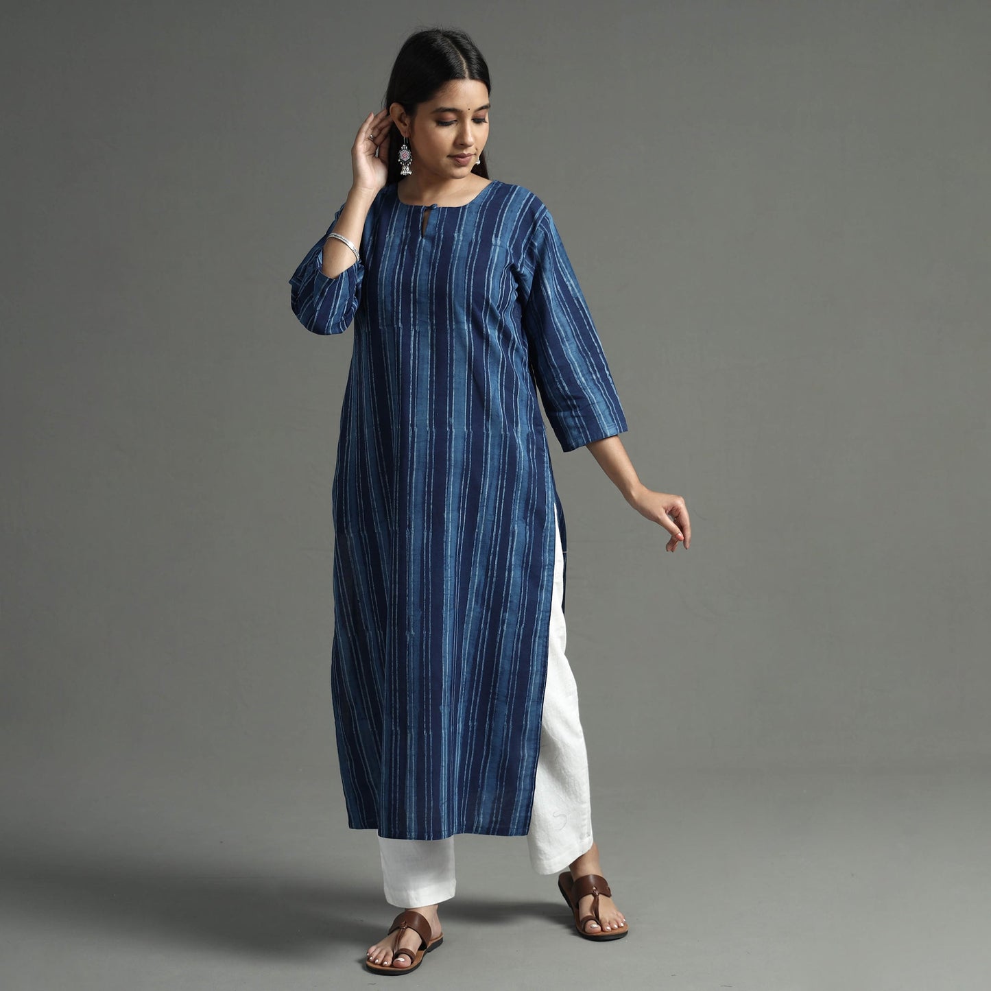 Akola Block Printed Cotton Long Straight Kurta