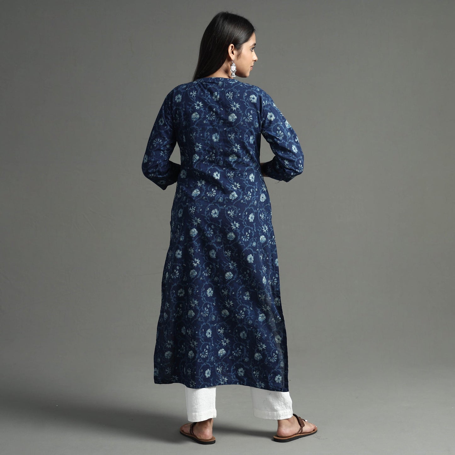 Akola Block Printed Cotton Long Straight Kurta