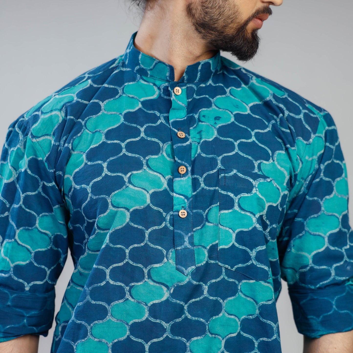 Buy Akola Block Printed Cotton Men Short Kurta Online at iTokri.com