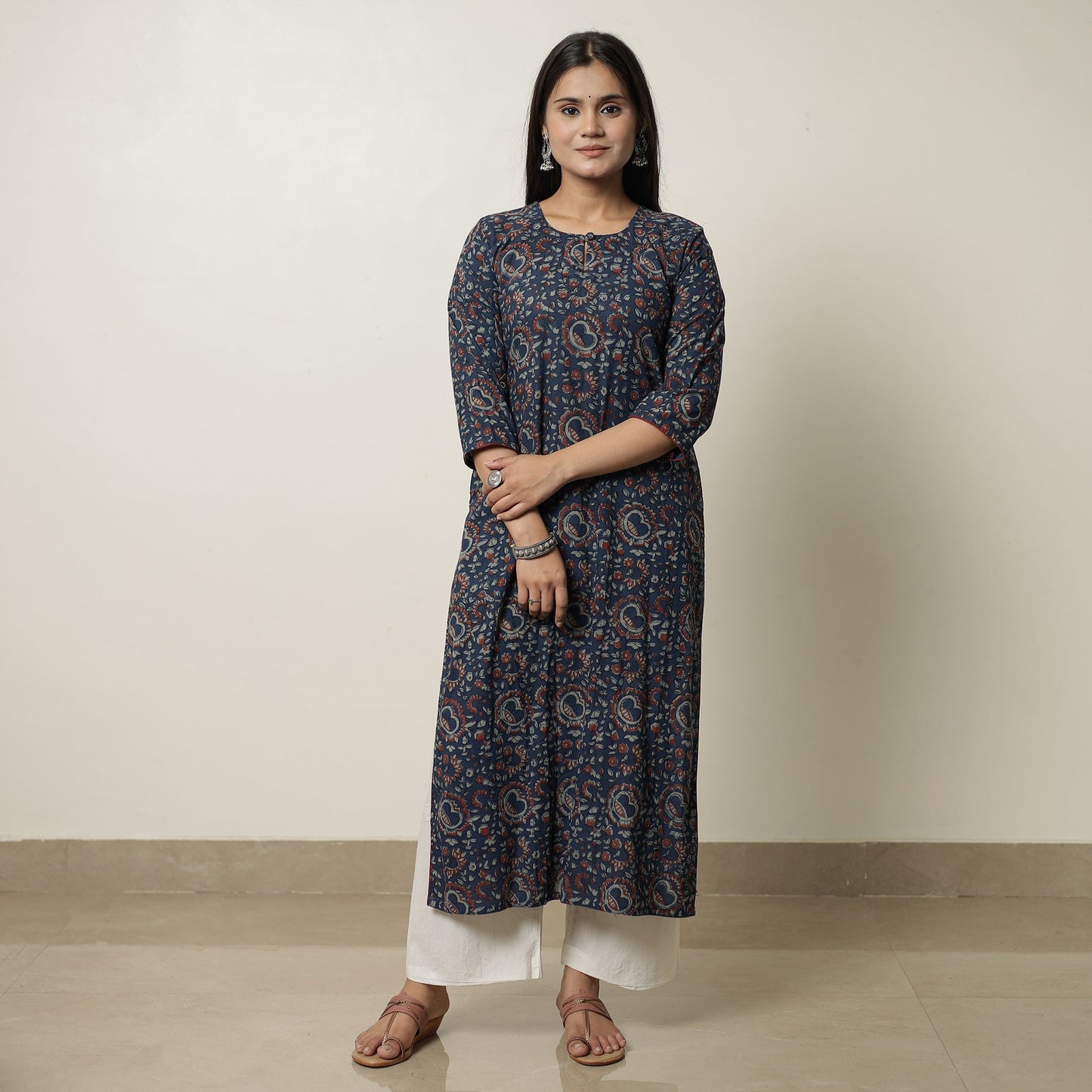 Akola Block Printed Cotton Straight Long Kurta
