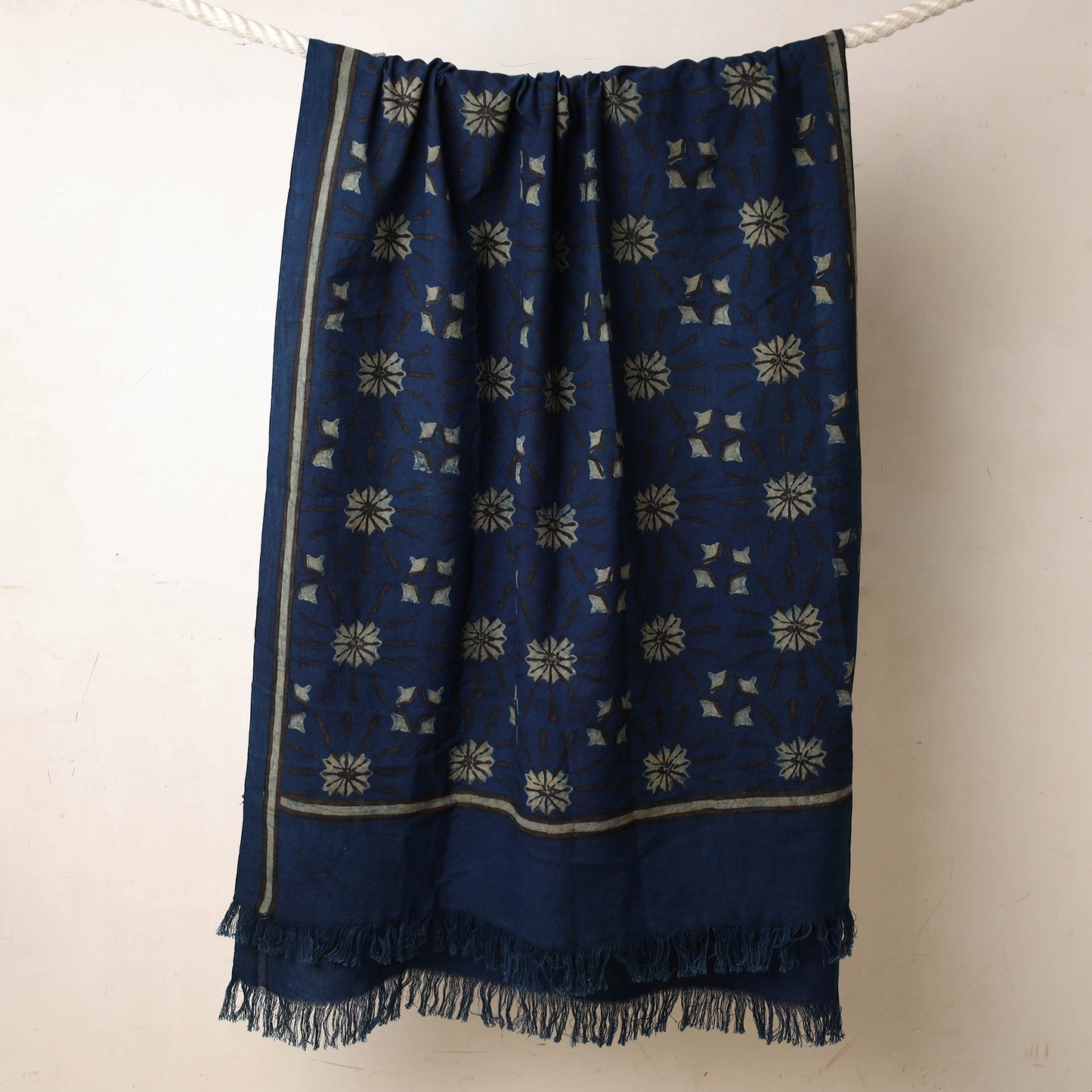 Blue Akola Block Printed Pure Handloom Cotton Towel