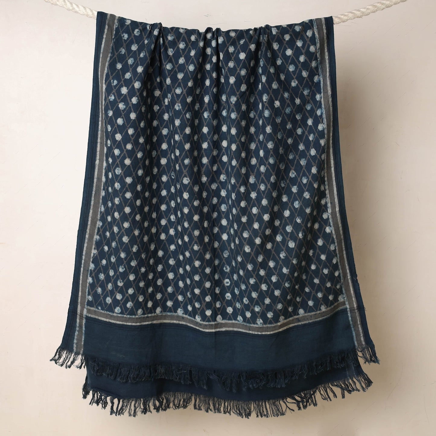 Blue Akola Block Printed Pure Handloom Cotton Towel
