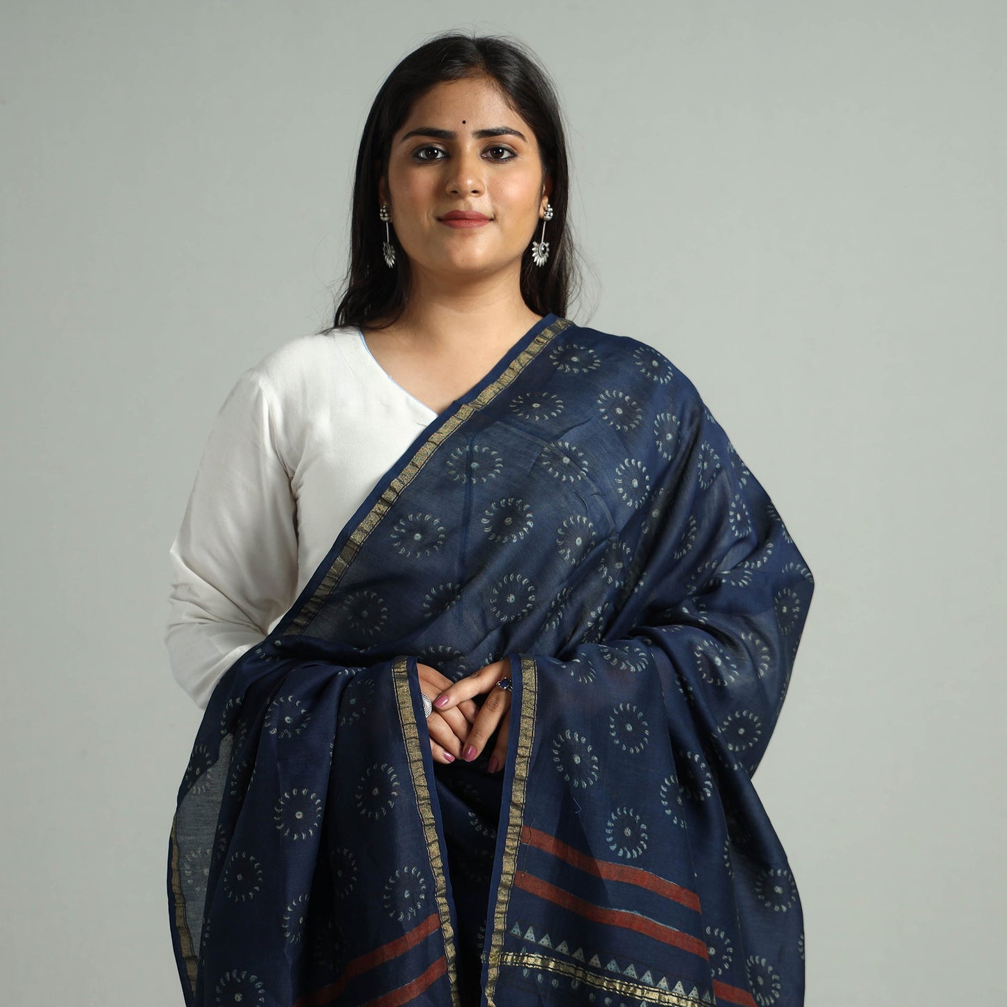 Akola Dabu Block Printed Handloom Chanderi Silk Dupatta 23