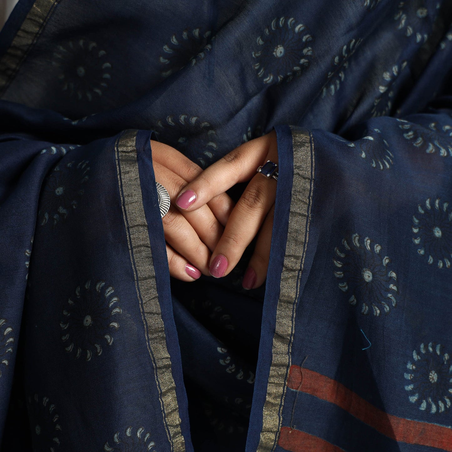 Akola Dabu Block Printed Handloom Chanderi Silk Dupatta 23