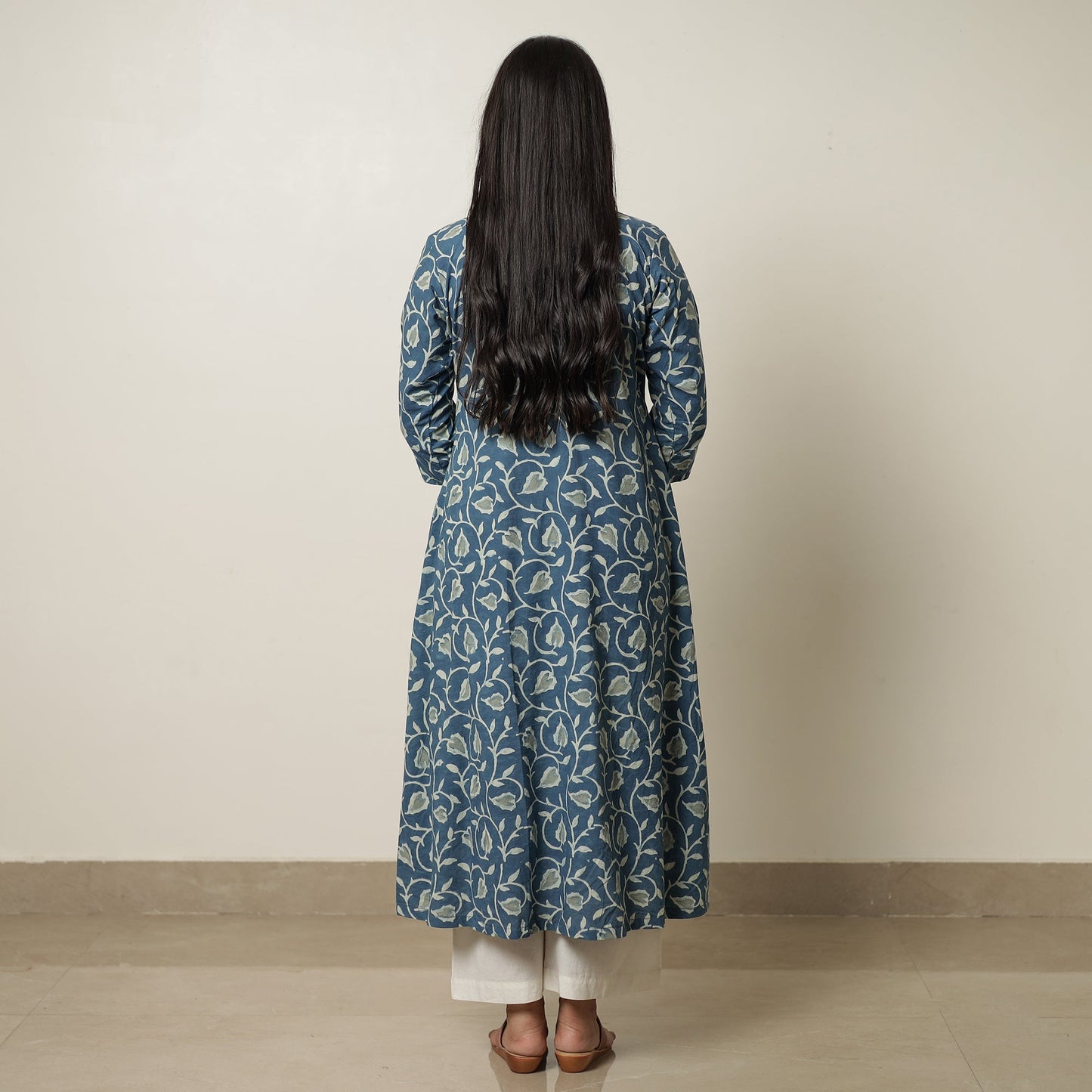 Blue - Akola Hand Block Printed Cotton A-Line Kurta 07 Online