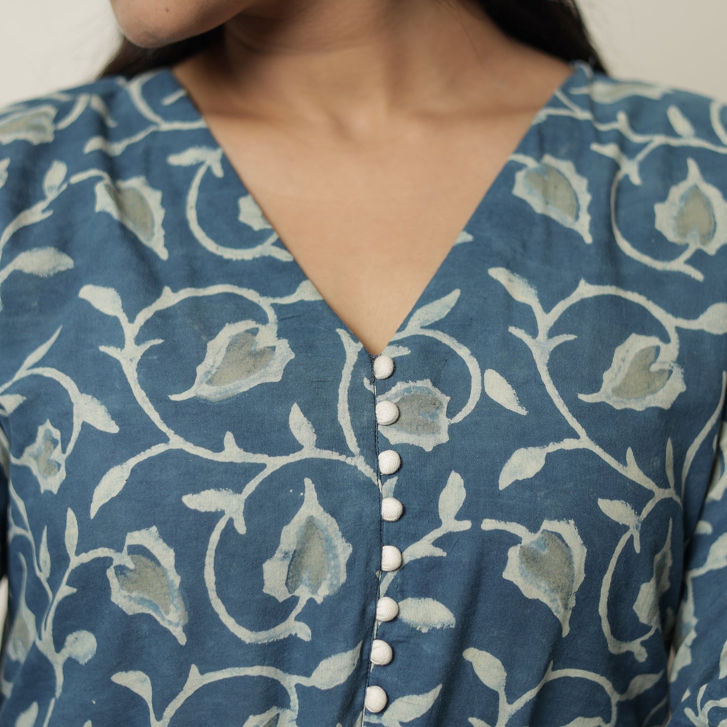 Blue - Akola Hand Block Printed Cotton A-Line Kurta 07 Online