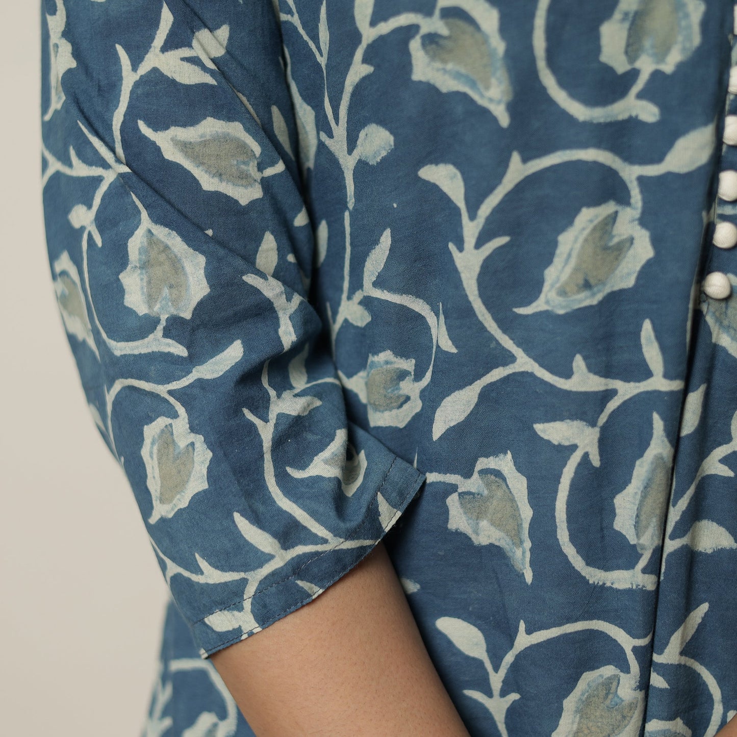Blue - Akola Hand Block Printed Cotton A-Line Kurta 07 Online