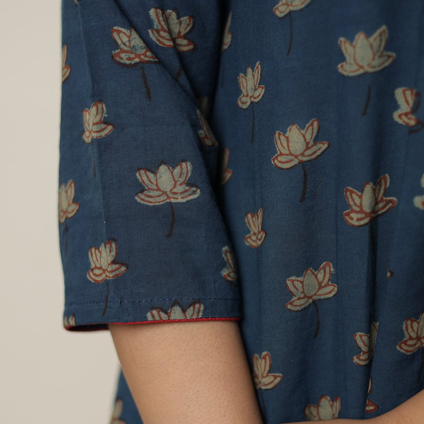 Blue - Akola Hand Block Printed Cotton A-Line Kurta 25