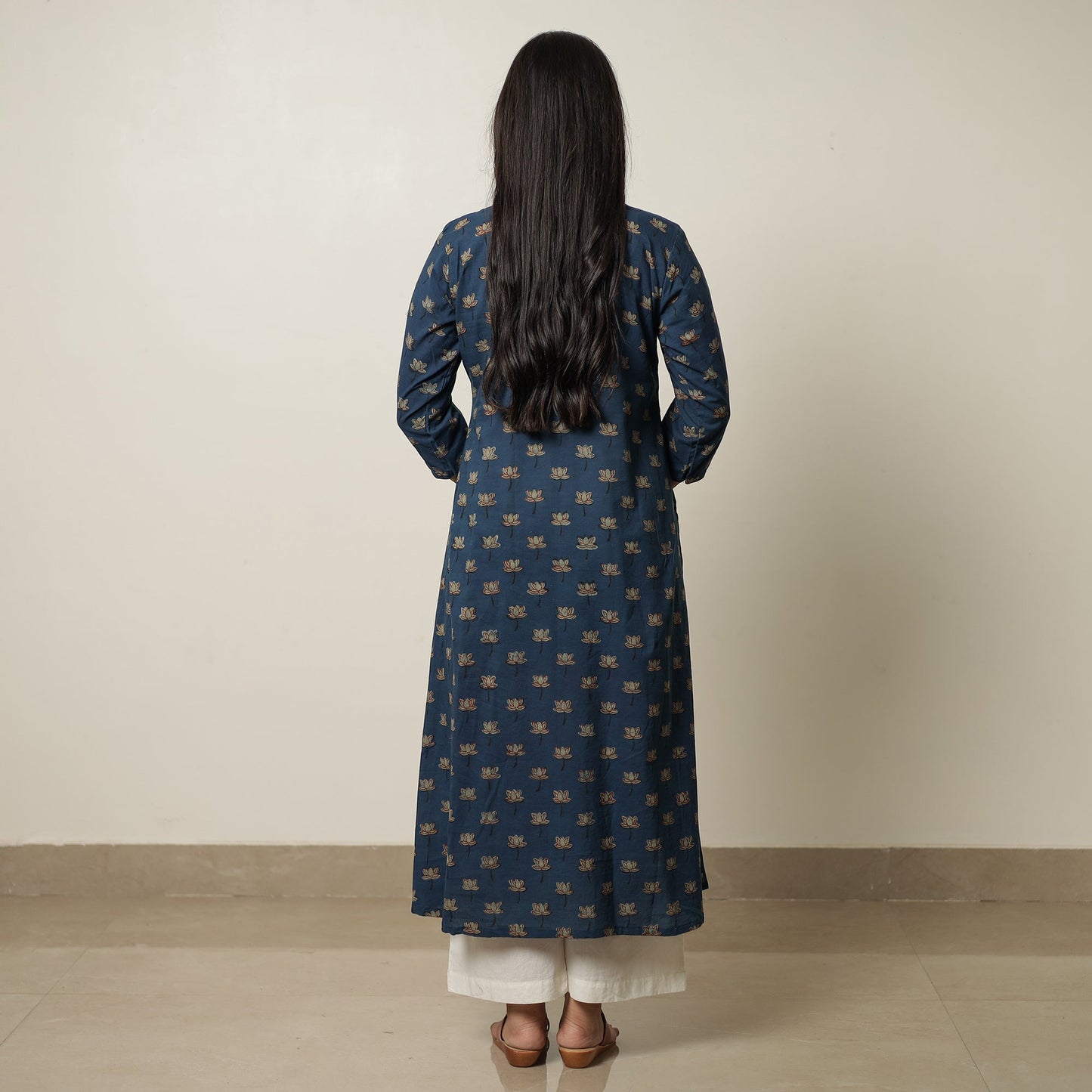 Blue - Akola Hand Block Printed Cotton A-Line Kurta 25