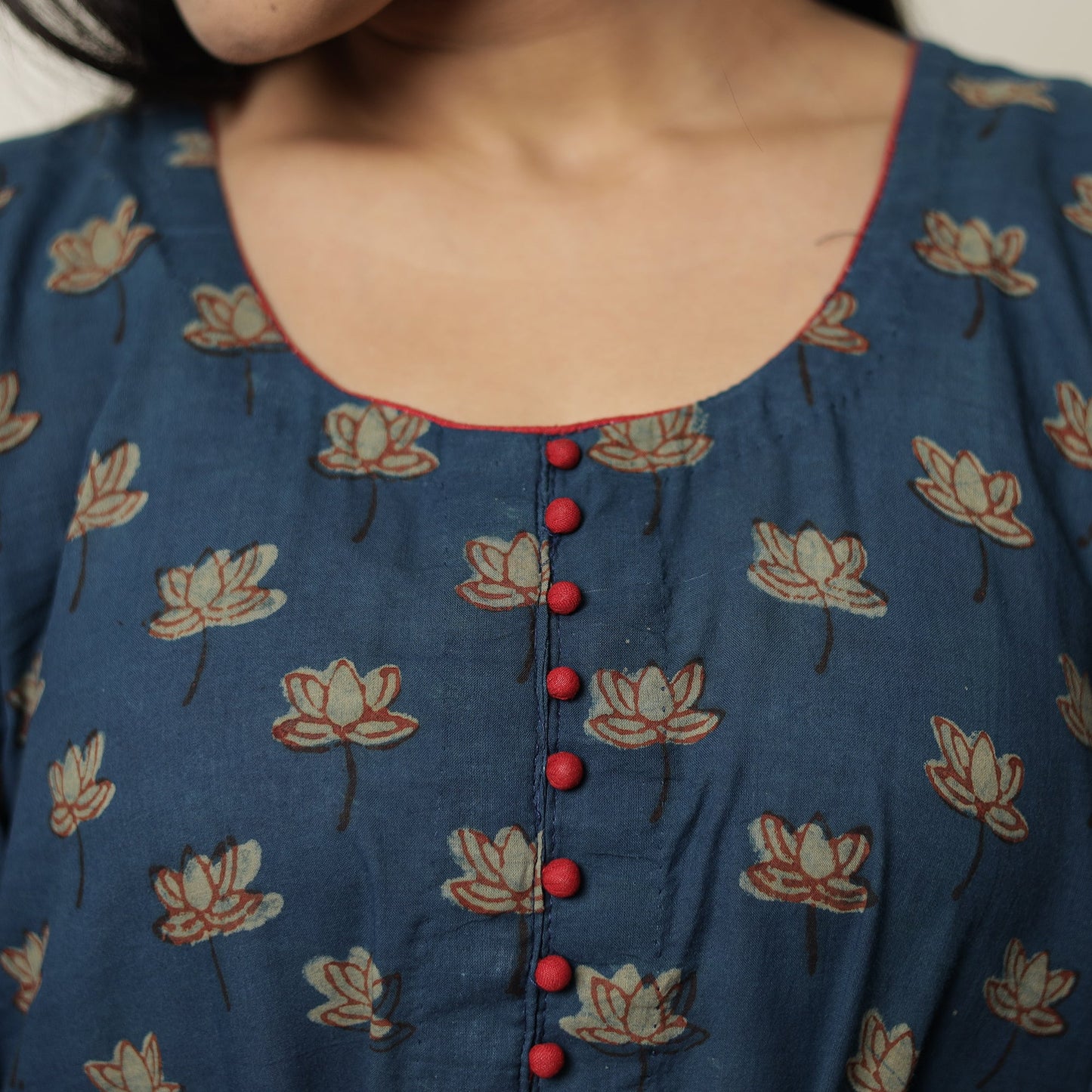 Blue - Akola Hand Block Printed Cotton A-Line Kurta 25
