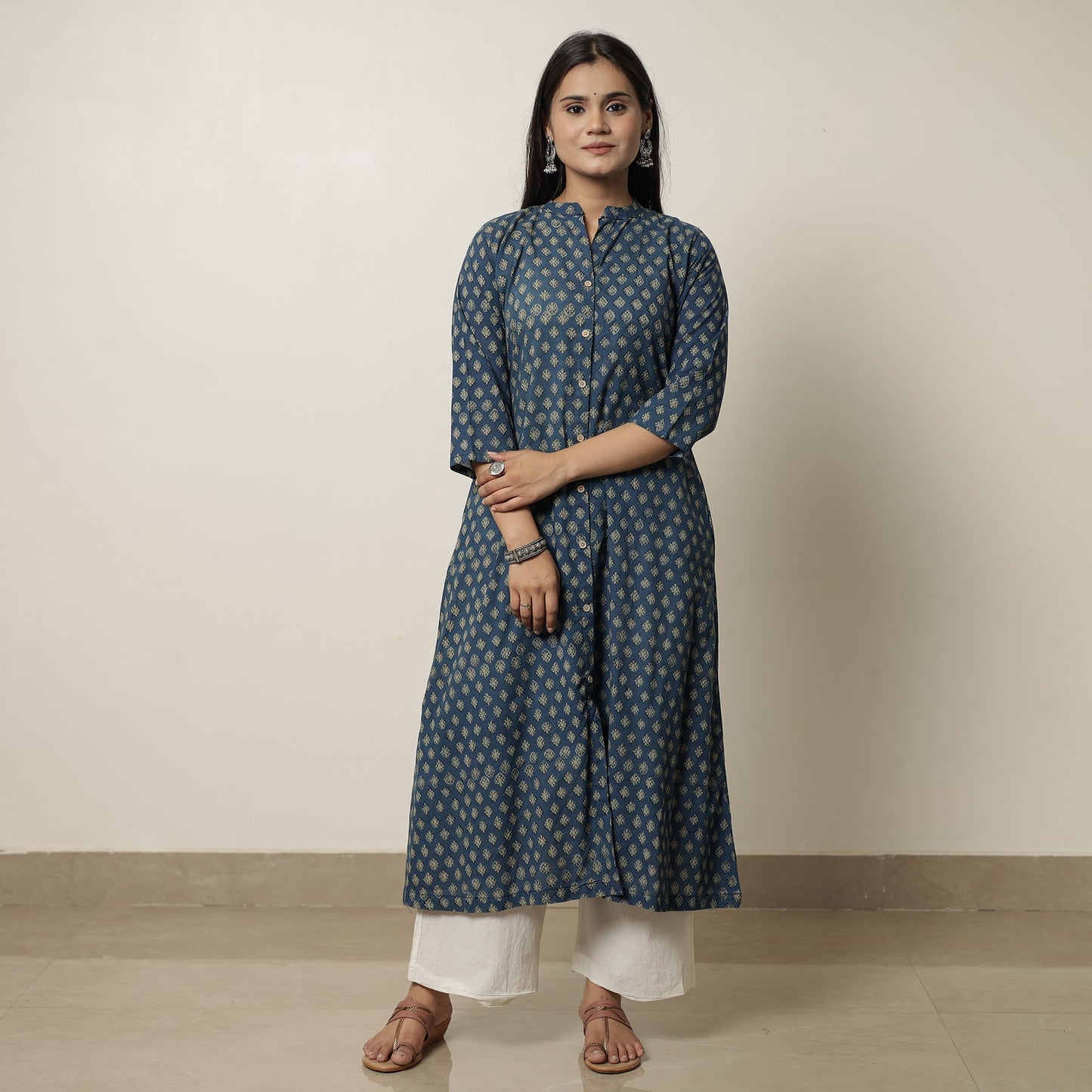 Akola Hand Block Printed Cotton Long A-Line Kurta 18 Online