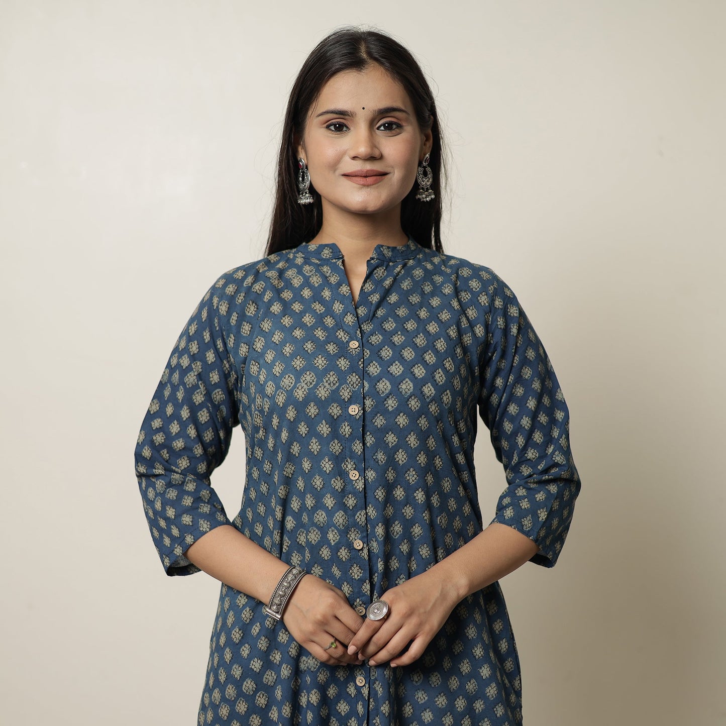 Akola Hand Block Printed Cotton Long A-Line Kurta 18 Online