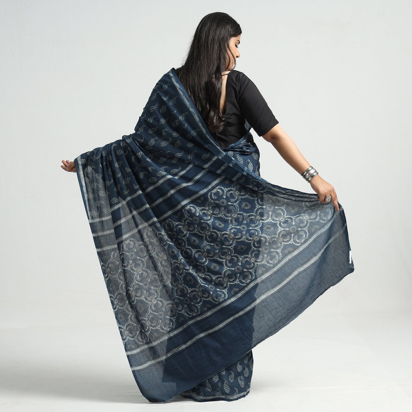 Akola Hand Block Printed Cotton Saree