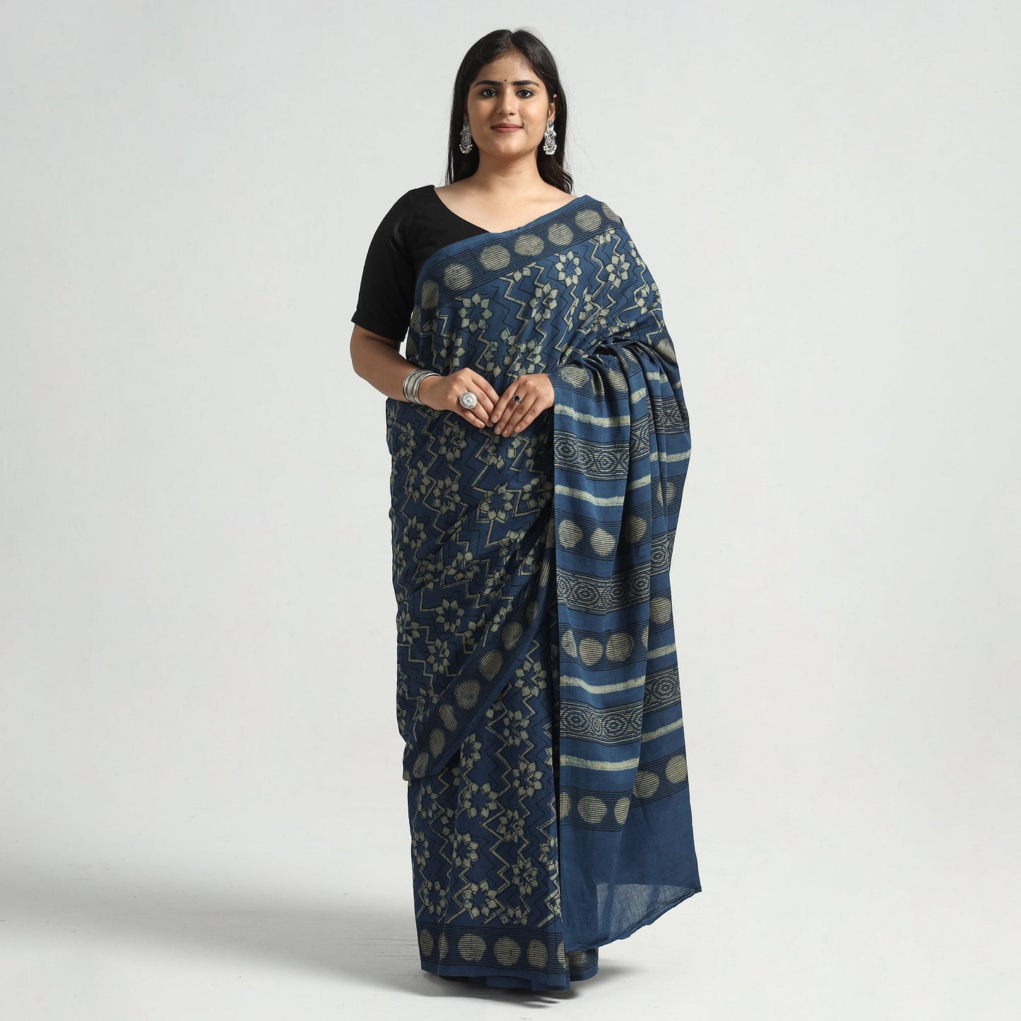 Akola Hand Block Printed Cotton Saree