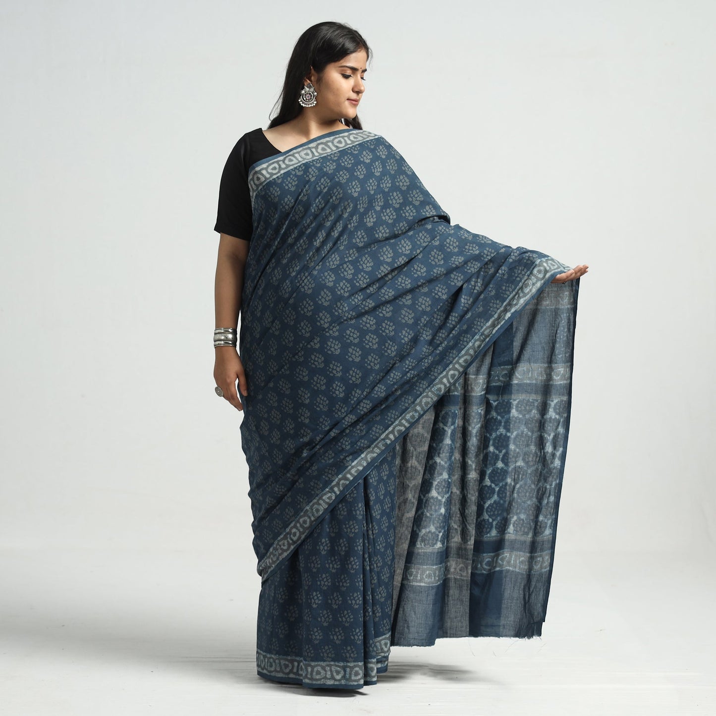 Akola Hand Block Printed Cotton Saree