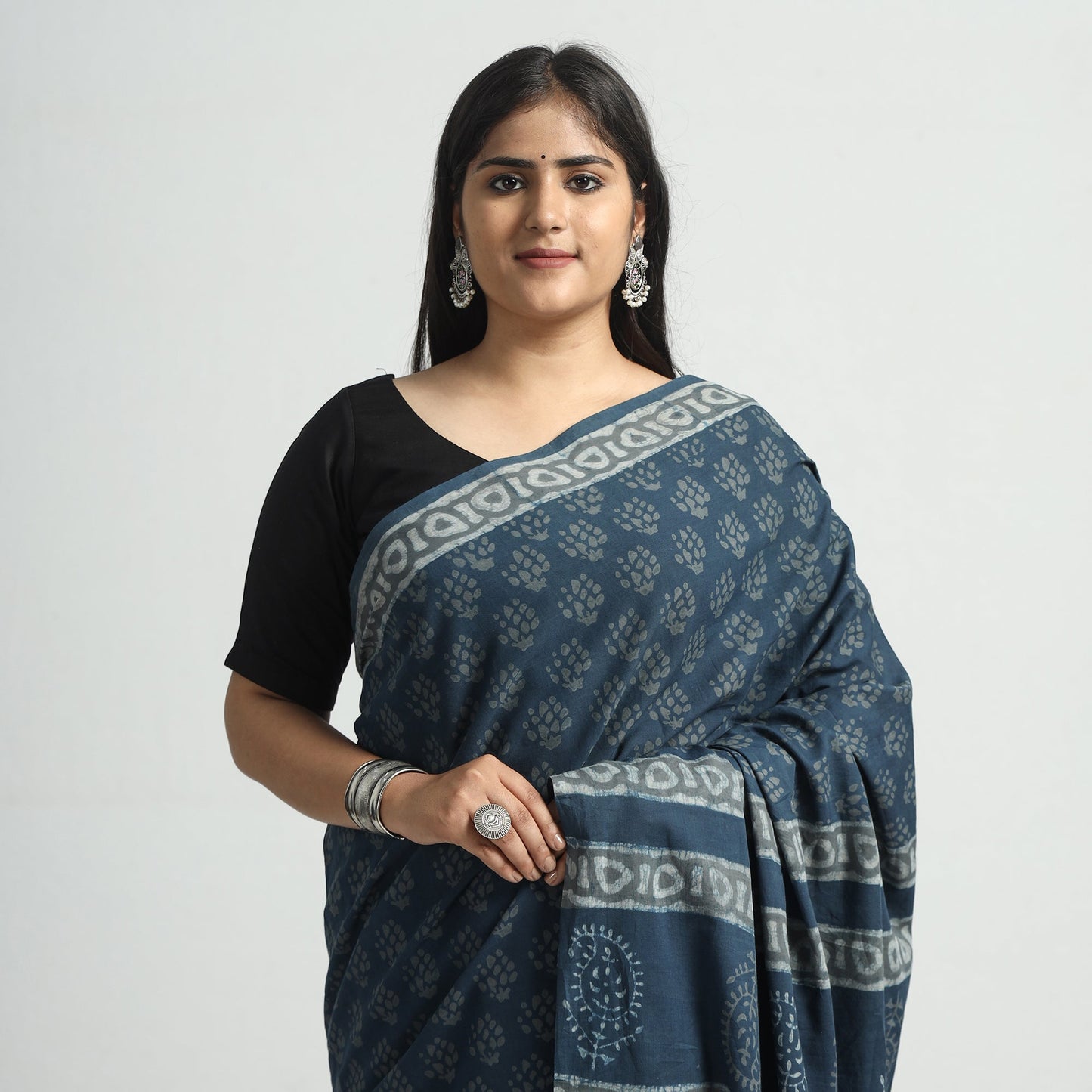 Akola Hand Block Printed Cotton Saree