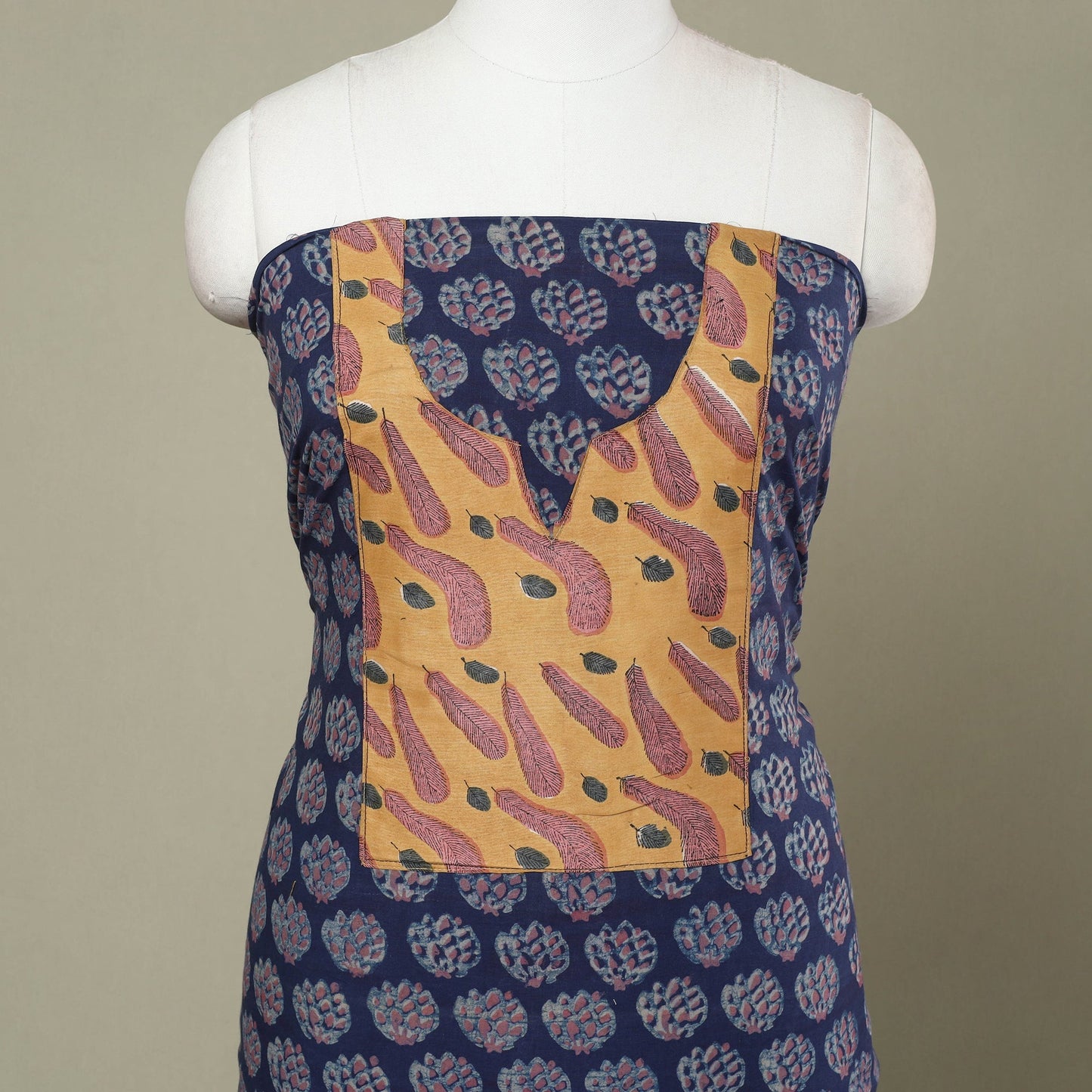 Blue - akola patchwork cotton unstitched kurta material