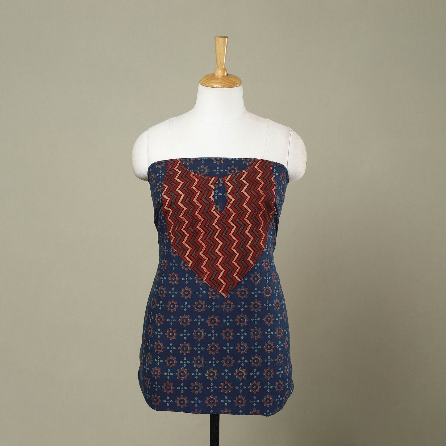 Buy Blue Akola Print Patchwork Cotton Kurta Material