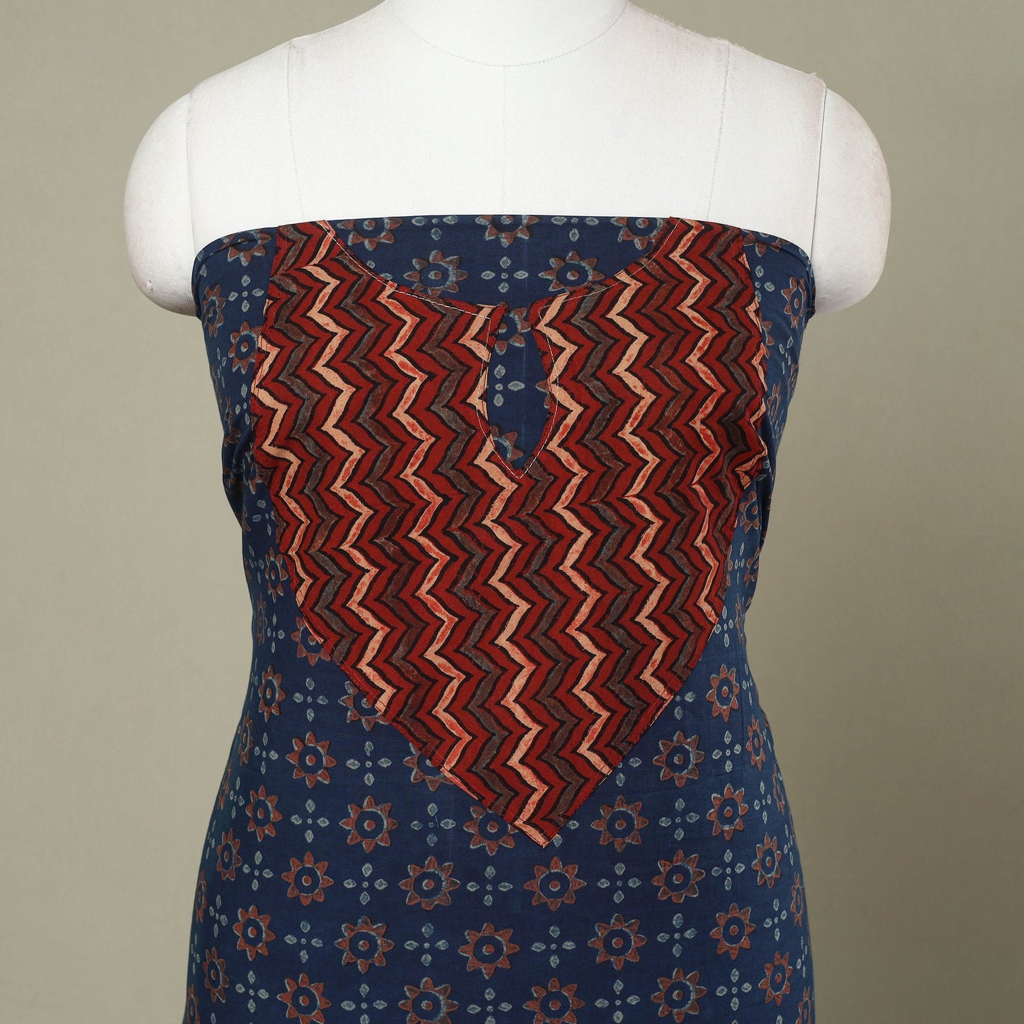 Buy Blue Akola Print Patchwork Cotton Kurta Material
