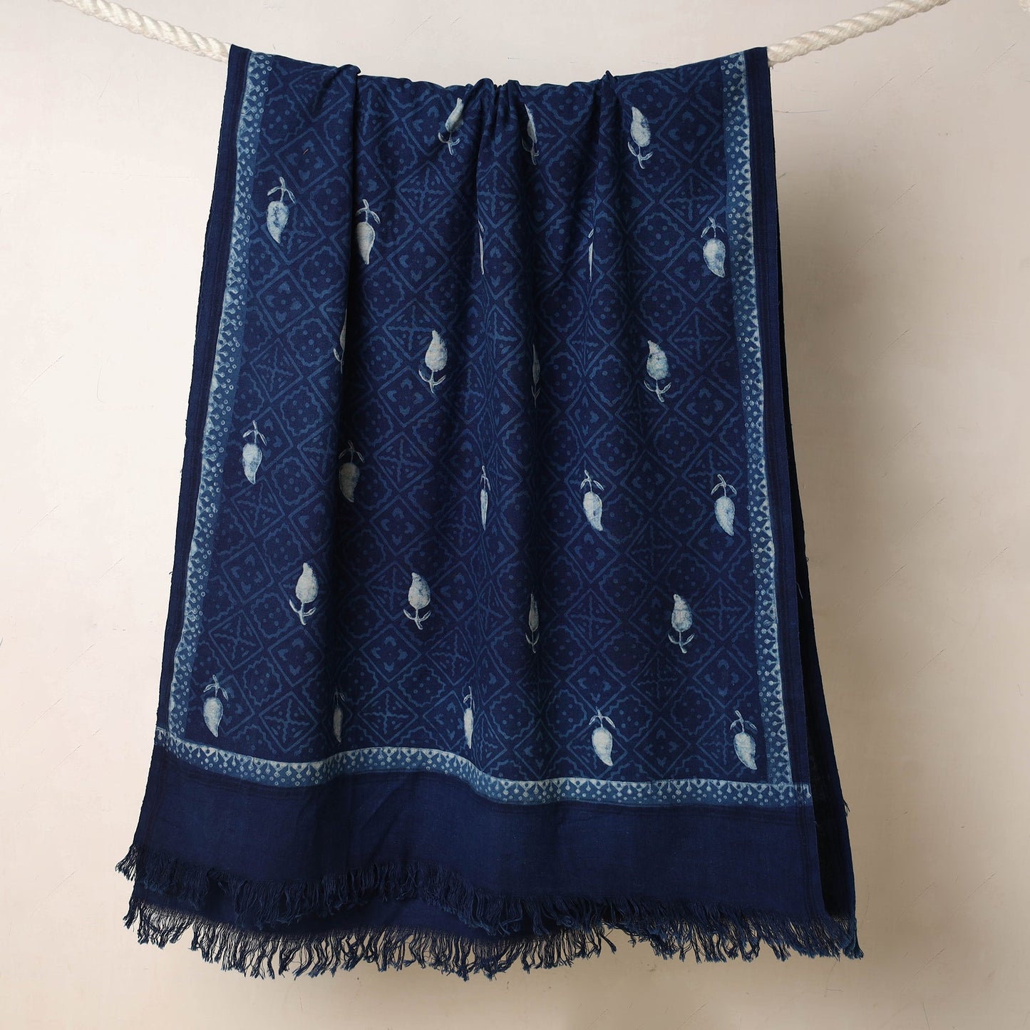 Blue Akola Block Printed Pure Handloom Cotton Towel
