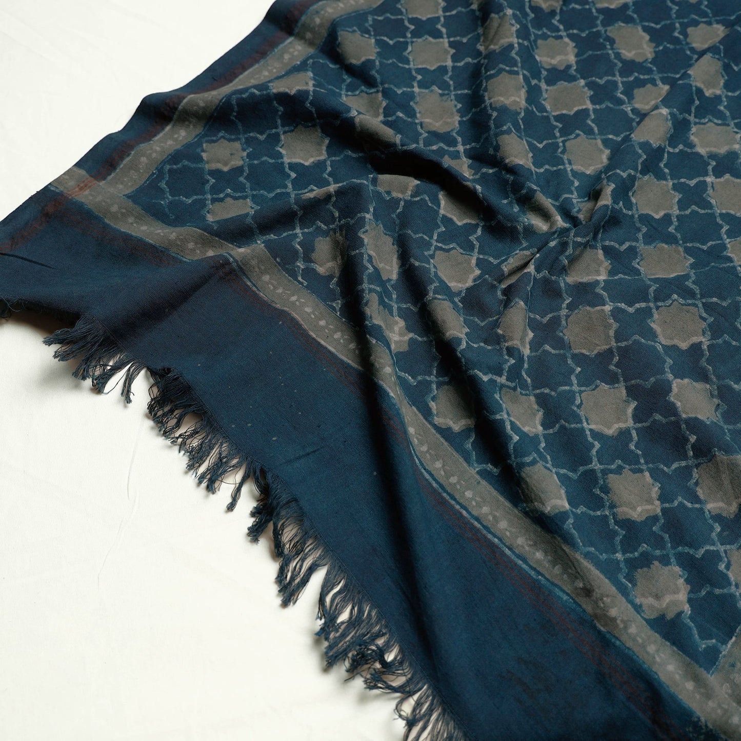 Blue Akola Block Printed Pure Handloom Cotton Towel