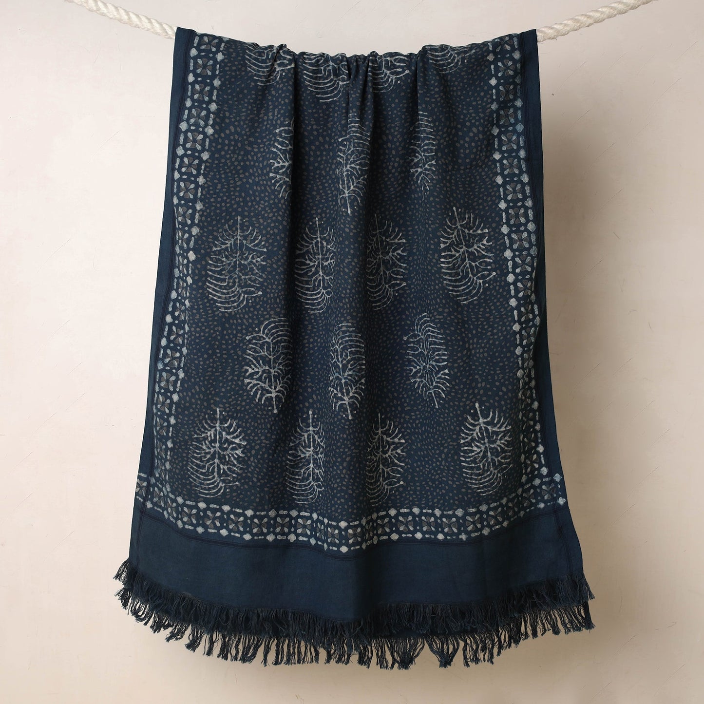 Blue Akola Block Printed Pure Handloom Cotton Towel
