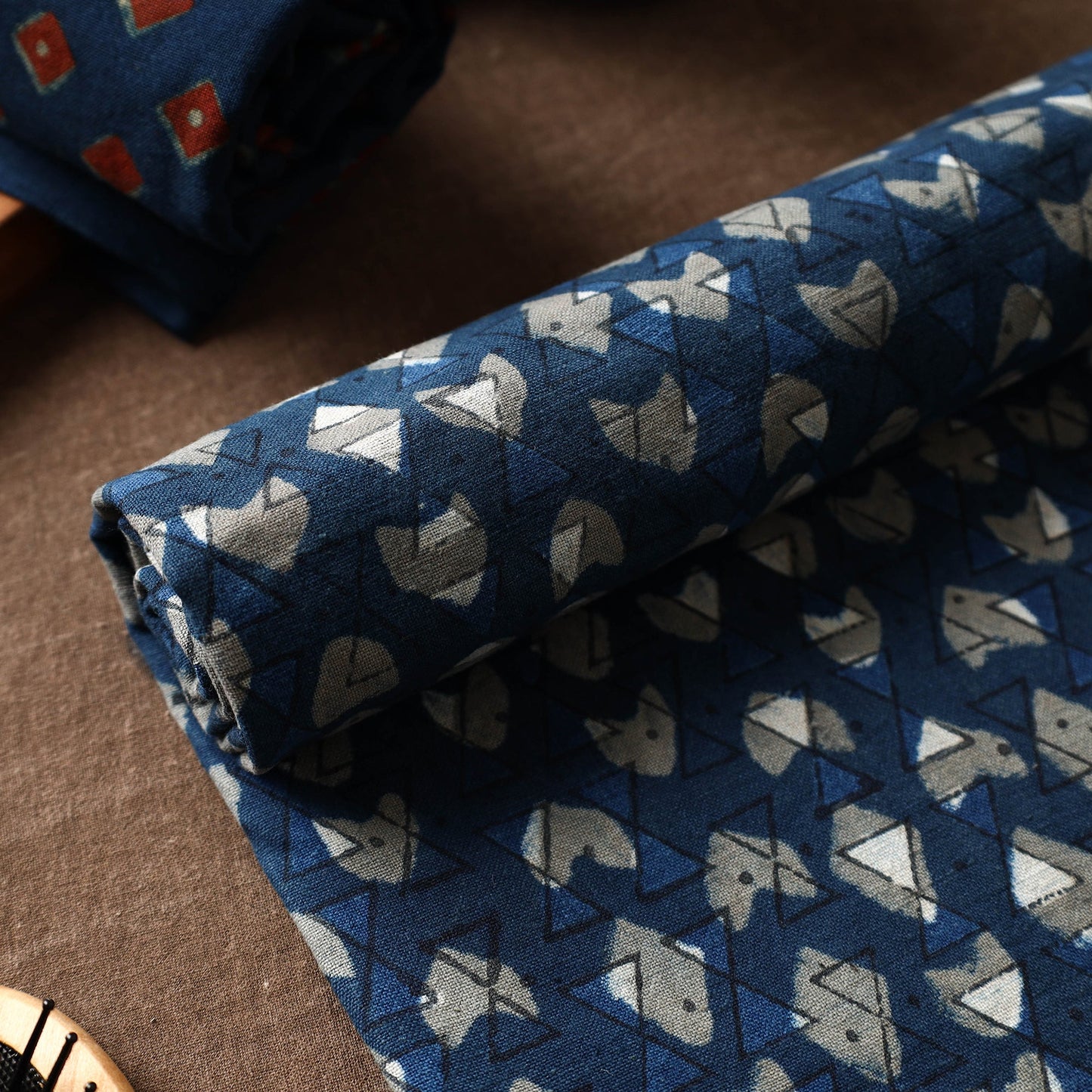 Blue Akola Block Printed Pure Handloom Cotton Towel