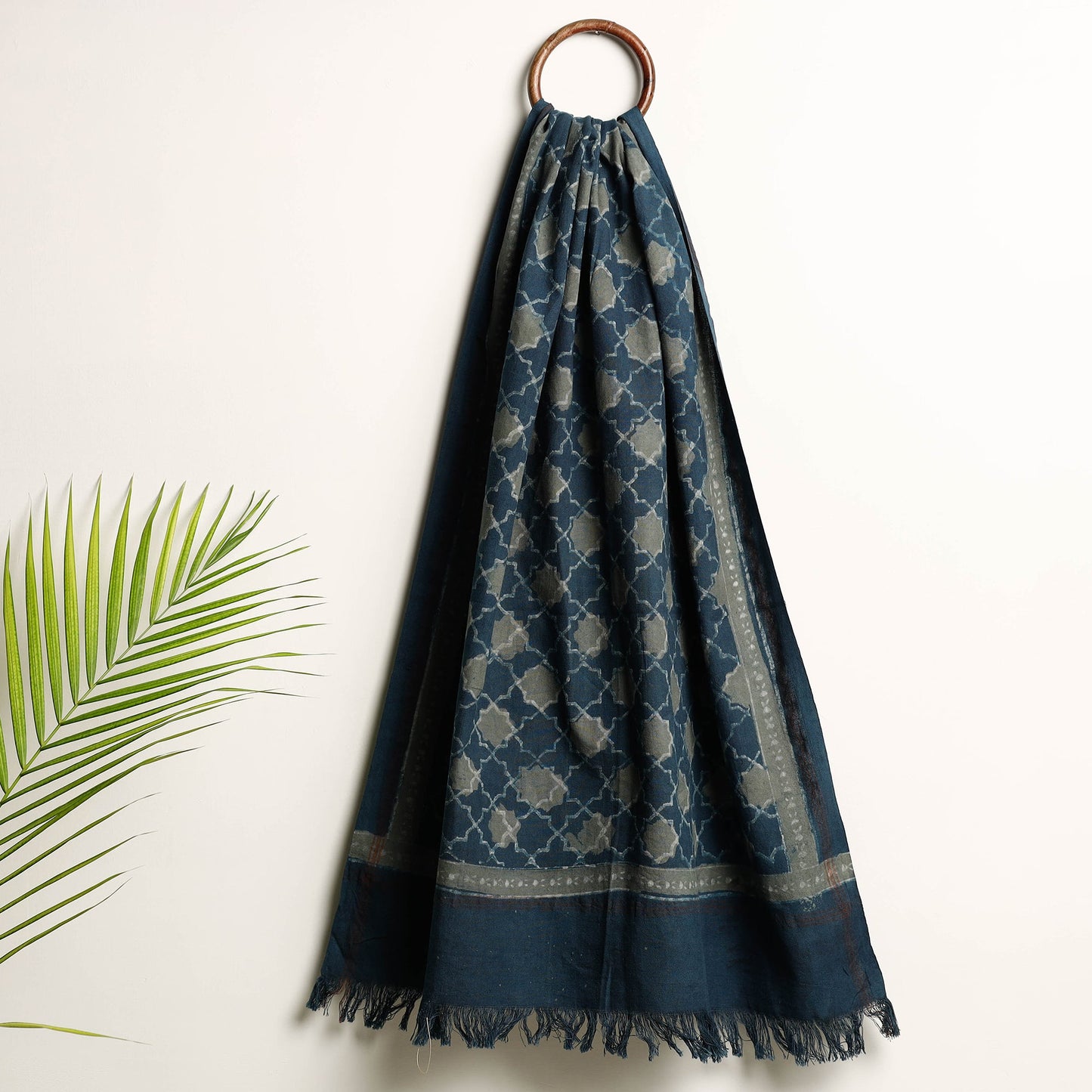 Blue Akola Block Printed Pure Handloom Cotton Towel