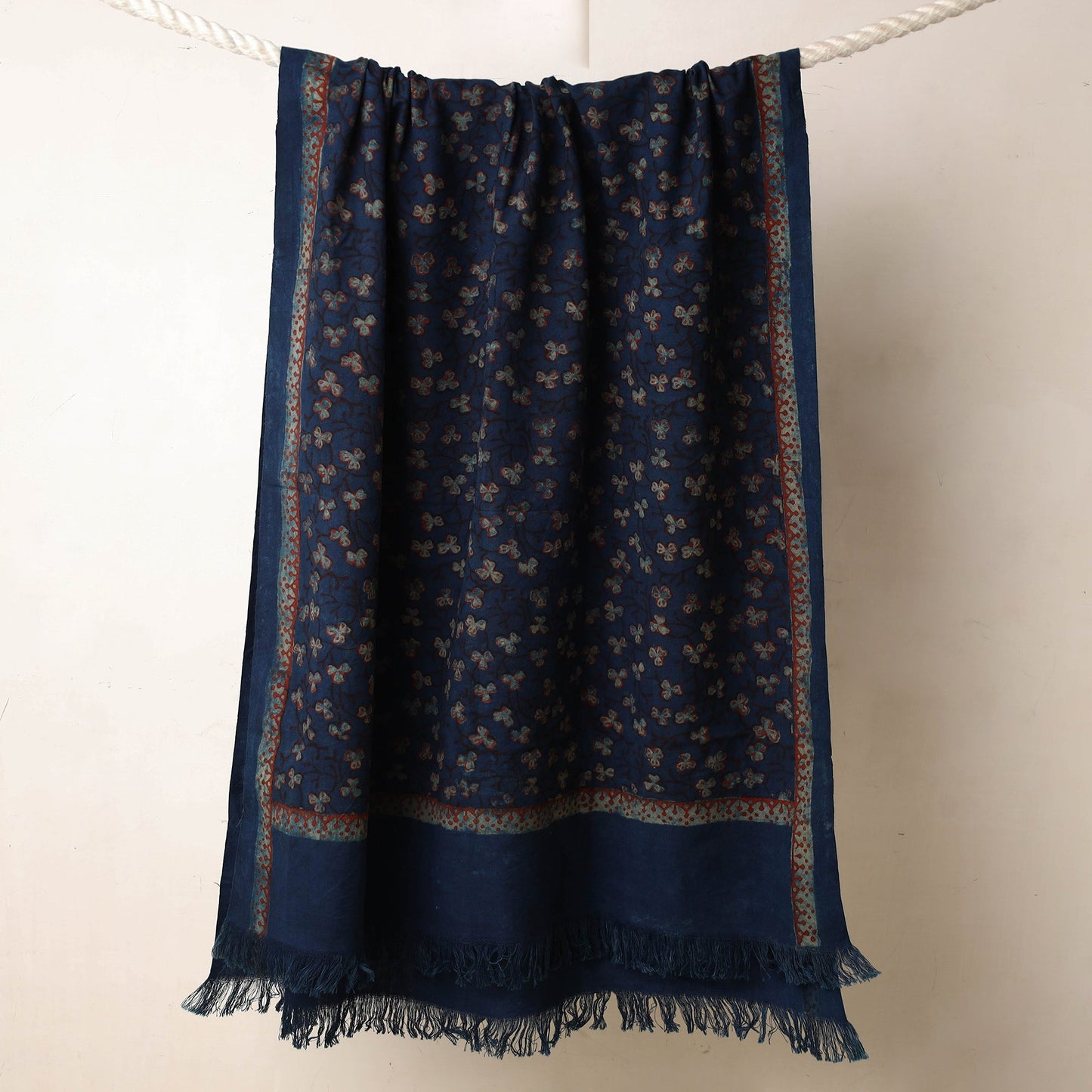 Blue Akola Block Printed Pure Handloom Cotton Towel