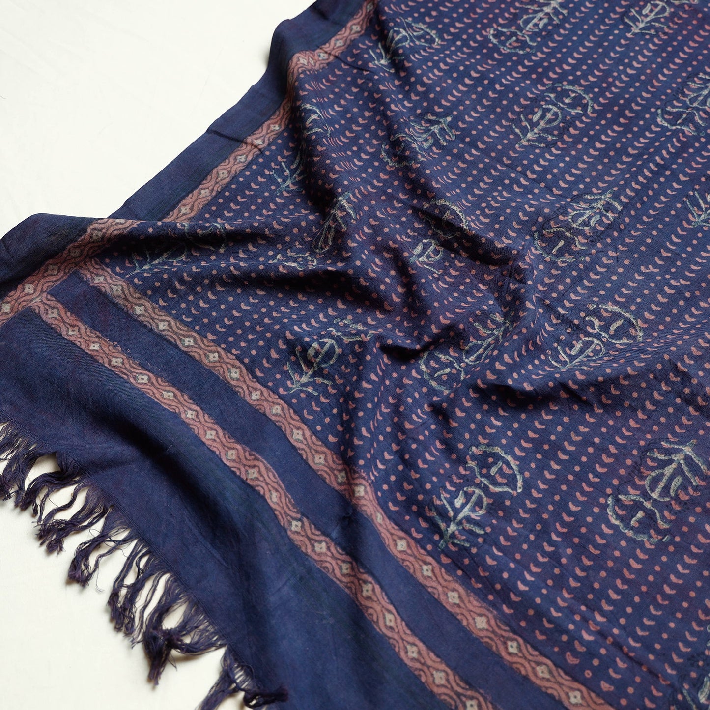 Blue Akola Block Printed Pure Handloom Cotton Towel