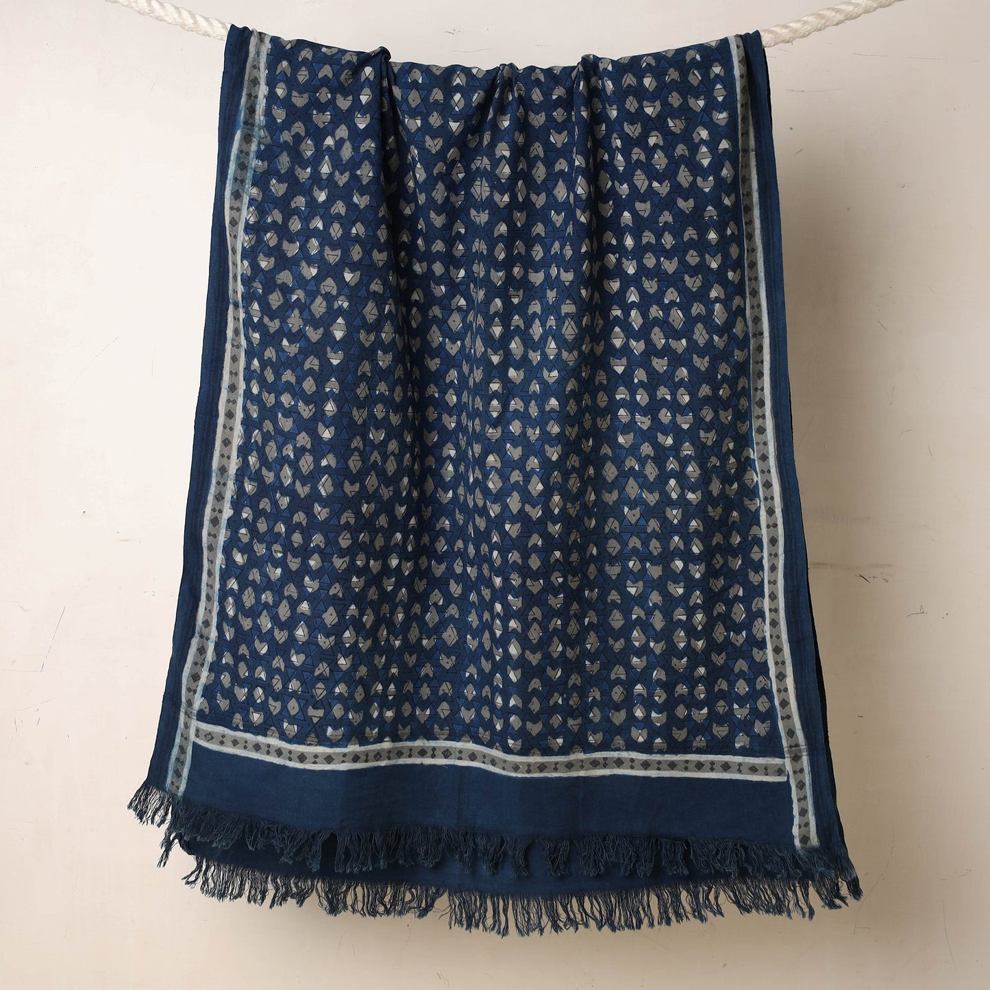 Blue Akola Block Printed Pure Handloom Cotton Towel