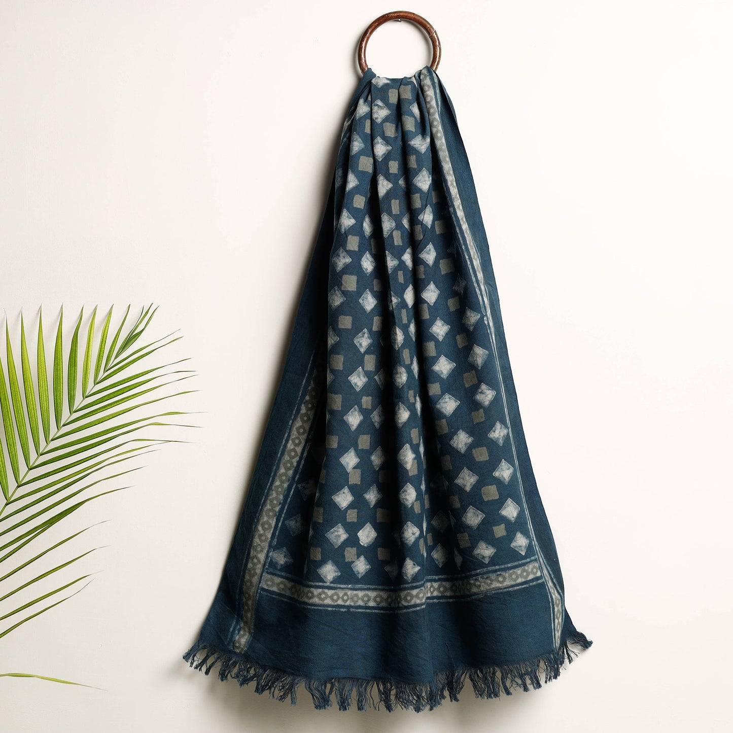 Blue Akola Block Printed Pure Handloom Cotton Towel