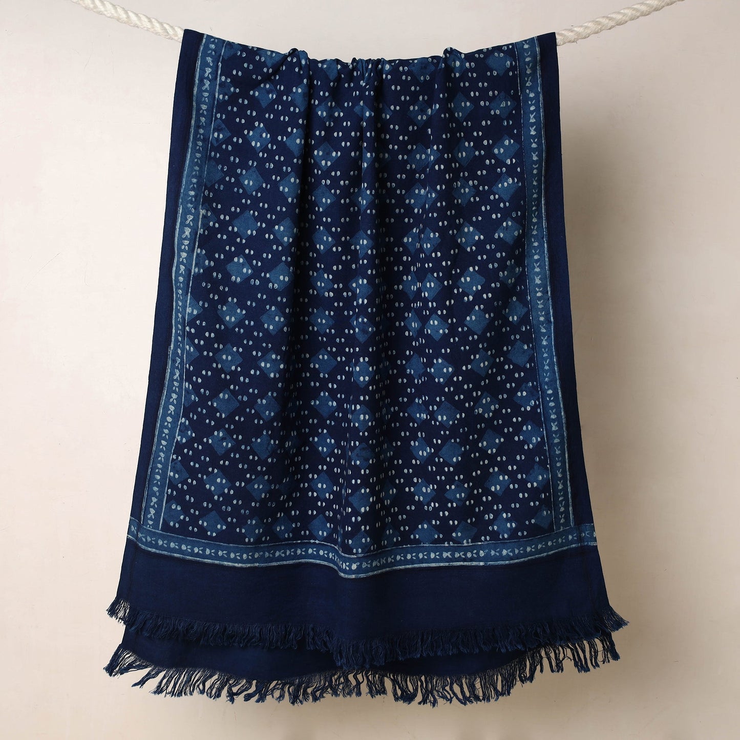 Blue Akola Block Printed Pure Handloom Cotton Towel