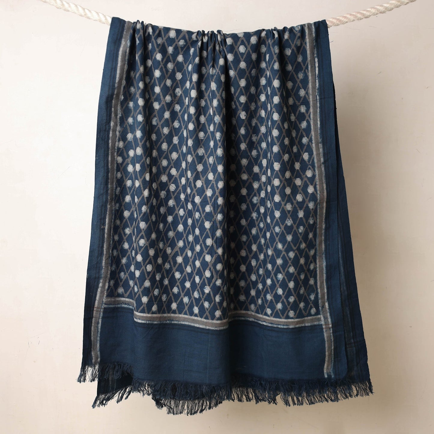 Blue Akola Block Printed Pure Handloom Cotton Towel