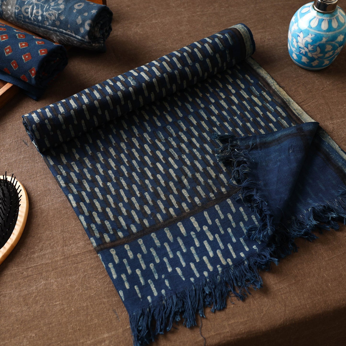 Blue Akola Block Printed Pure Handloom Cotton Towel