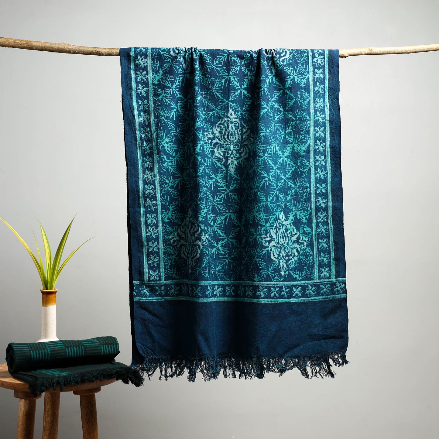 Blue Akola Block Print Pure Handloom Cotton Towel