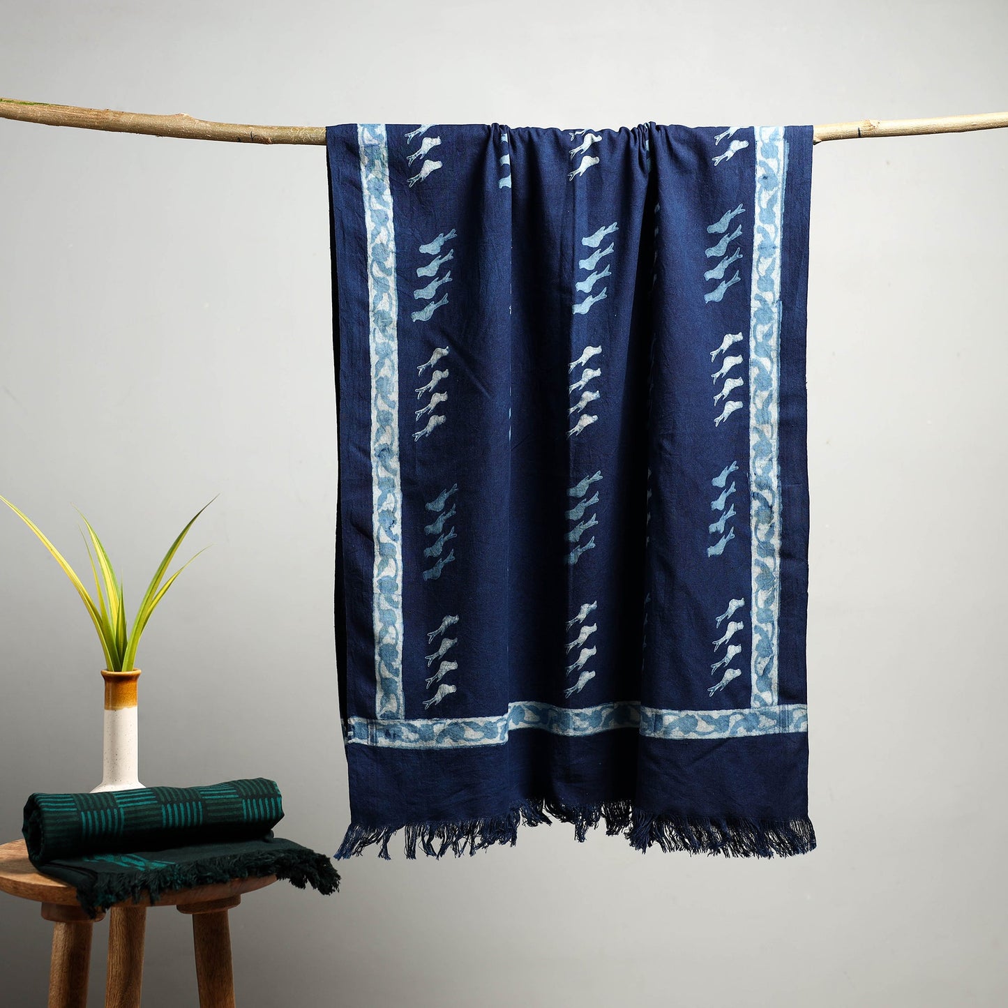 Blue Akola Block Print Pure Handloom Cotton Towel