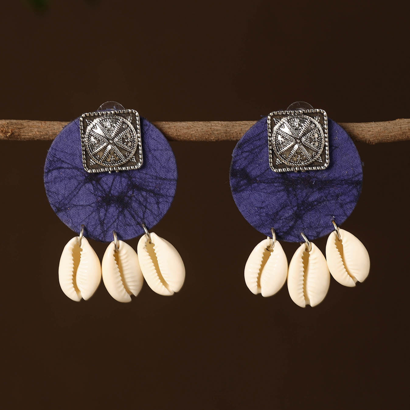 Blue - anaya fabart shell work earrings - handcrafted