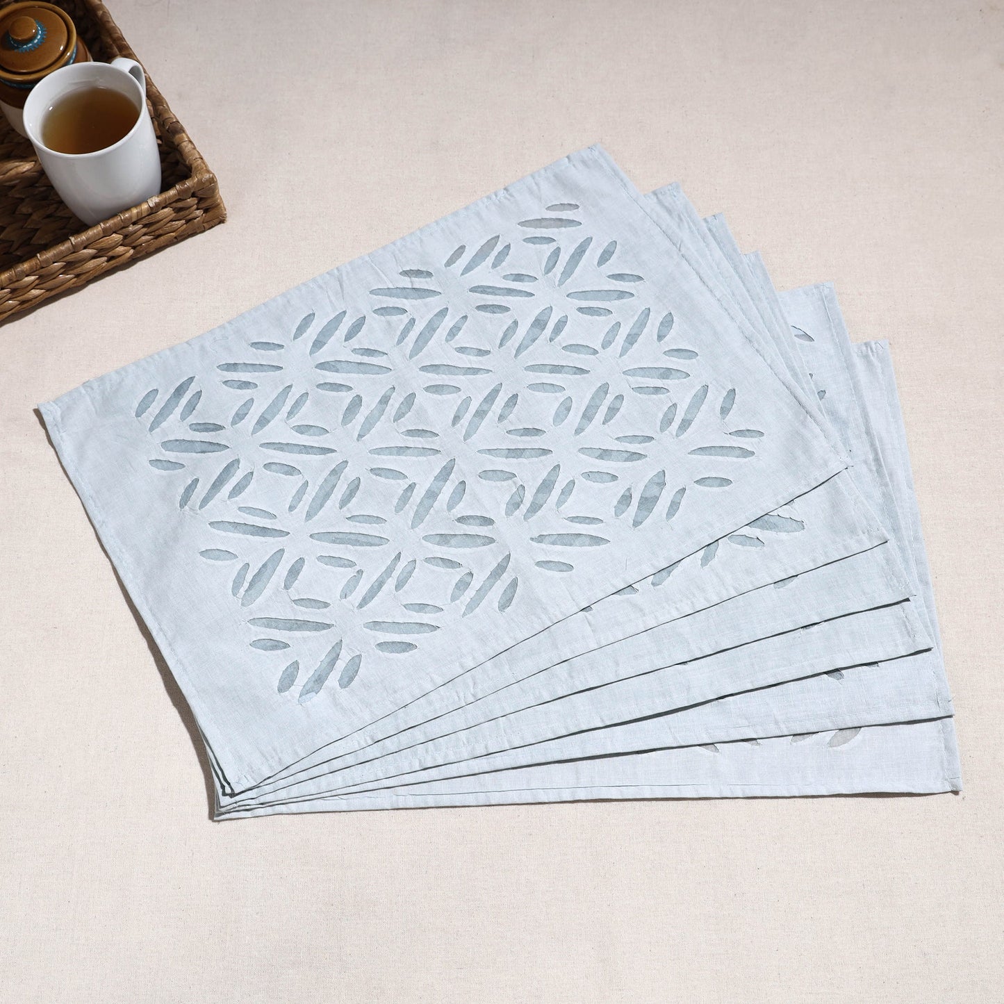 Applique Cut Work Cotton Table Mats (set of 6)
