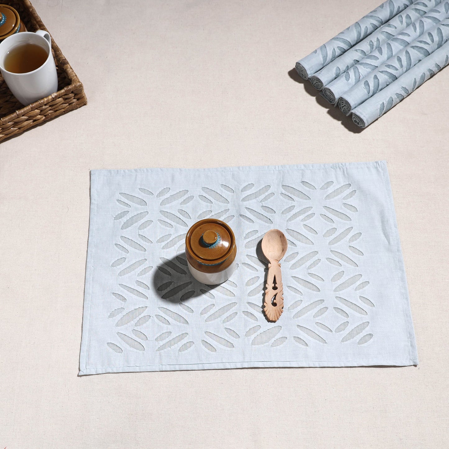 Applique Cut Work Cotton Table Mats (set of 6)